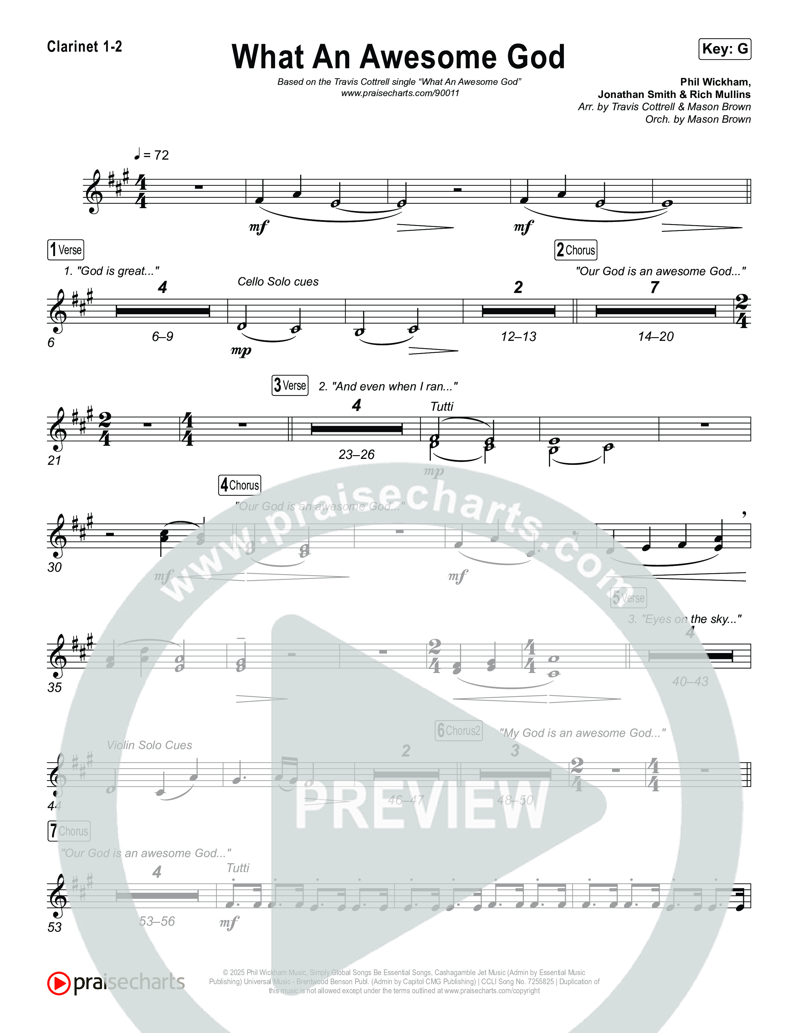What An Awesome God (Choral/SATB) Clarinet 1,2 (Travis Cottrell / Arr. Mason Brown)