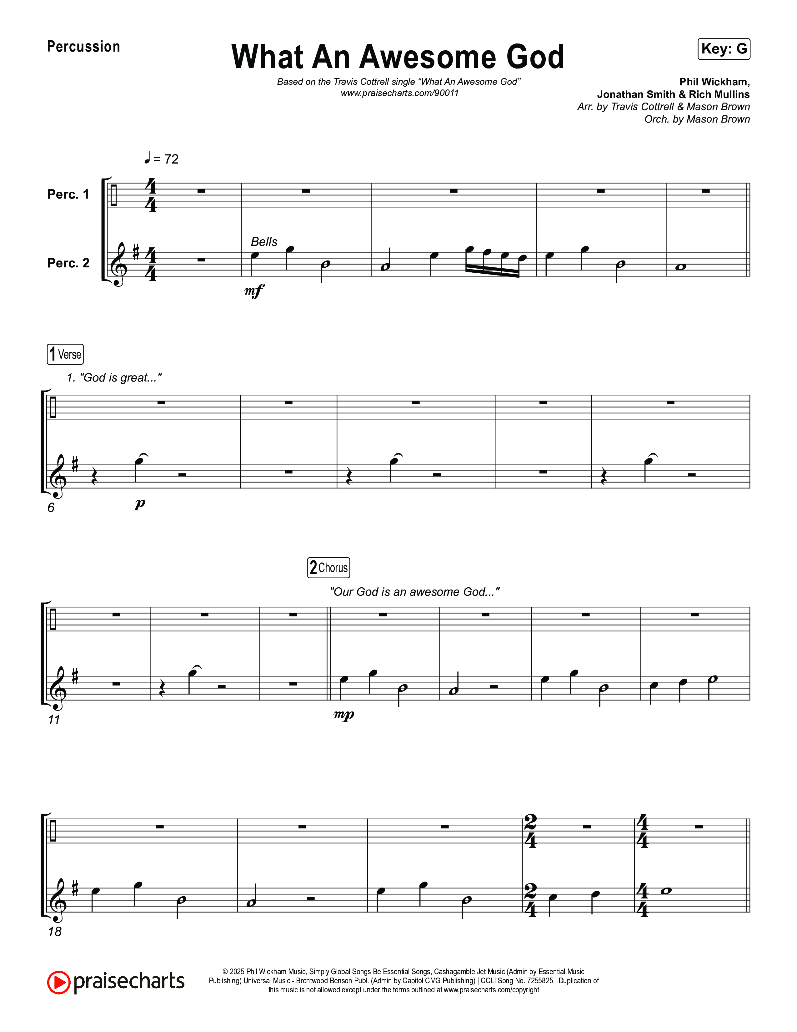 What An Awesome God (Choral/SATB) Percussion (Travis Cottrell / Arr. Mason Brown)