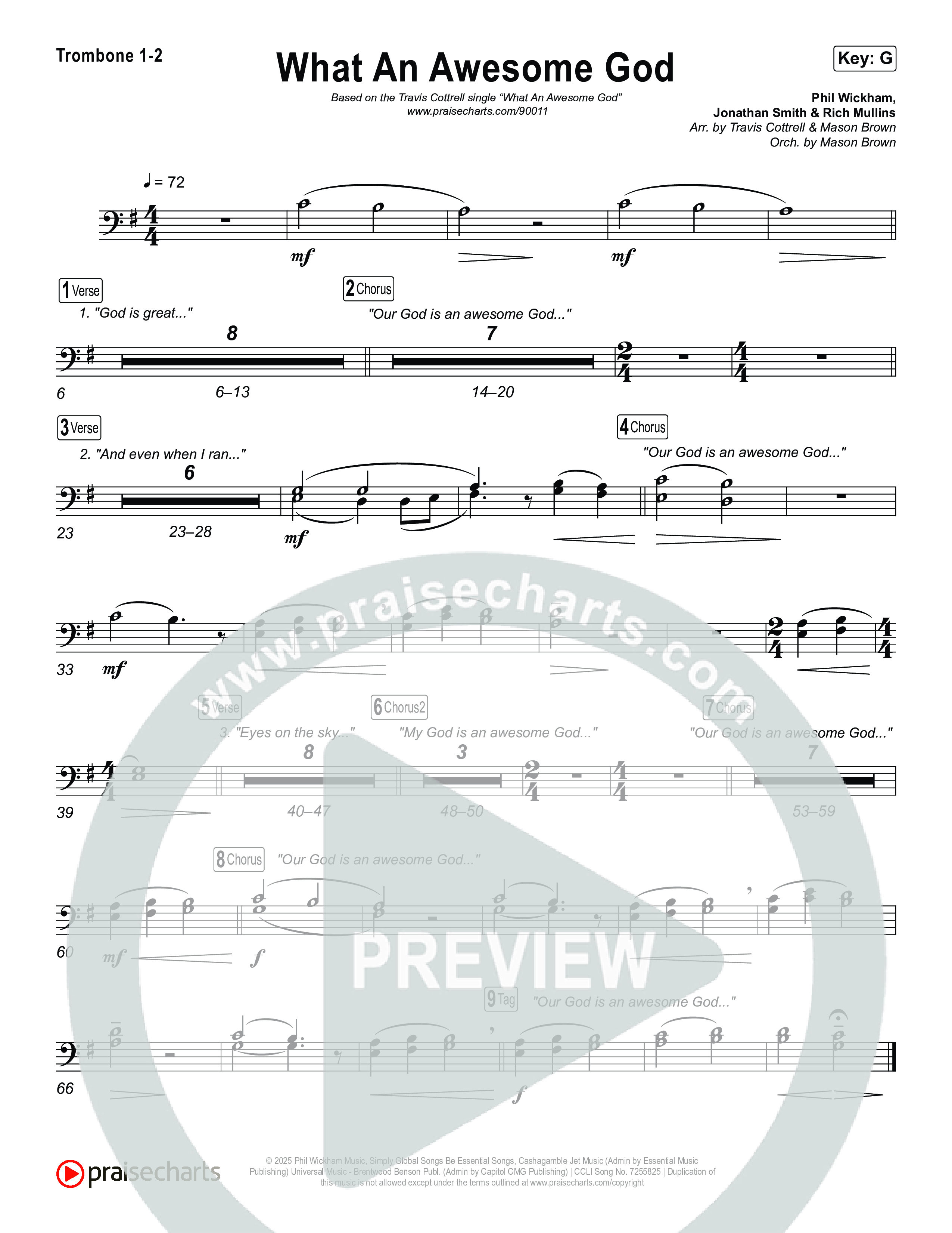 What An Awesome God (Choral/SATB) Trombone 1,2 (Travis Cottrell / Arr. Mason Brown)