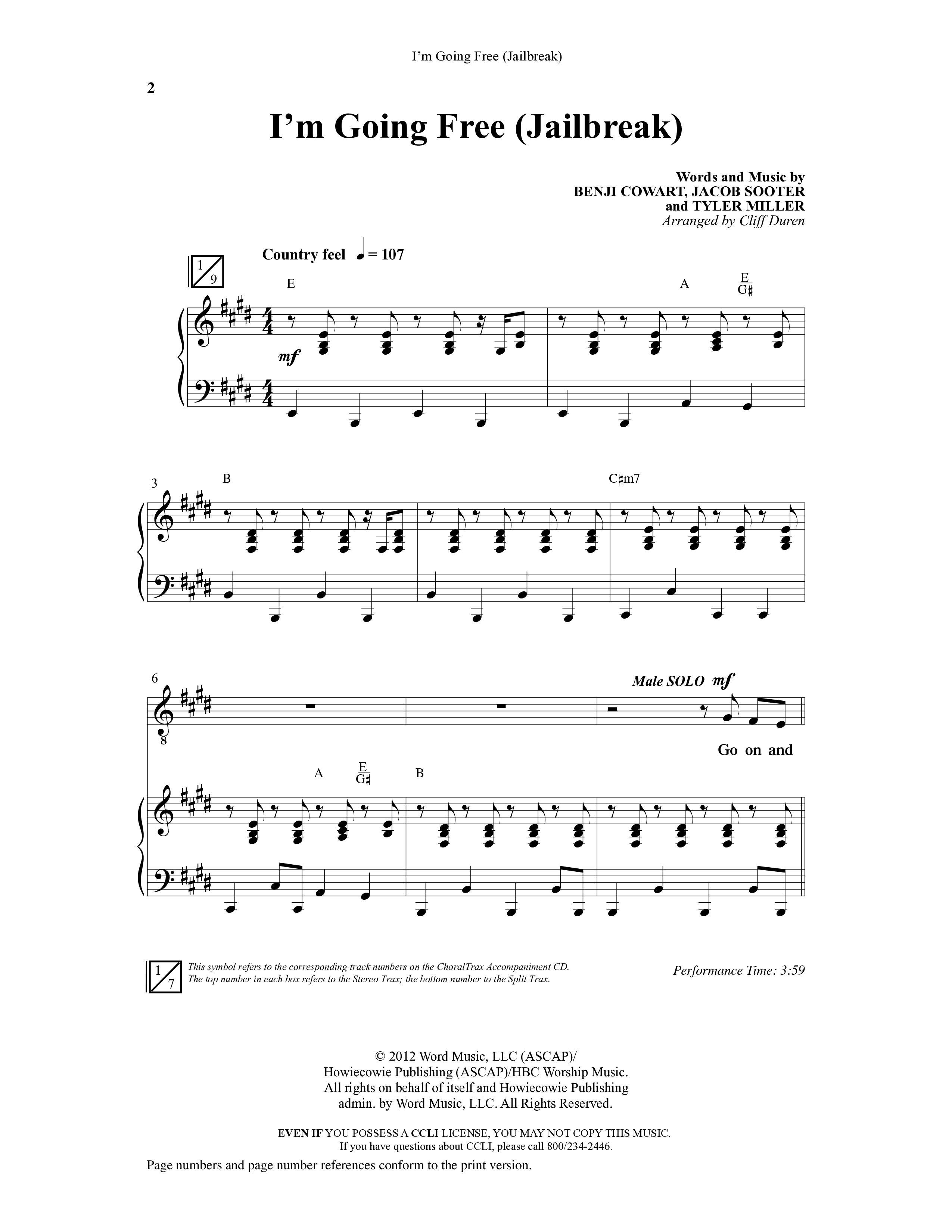 I’m Going Free (Jailbreak) (Choral Anthem SATB) Anthem (SATB/Piano) (Word Music Choral / Arr. Cliff Duren)
