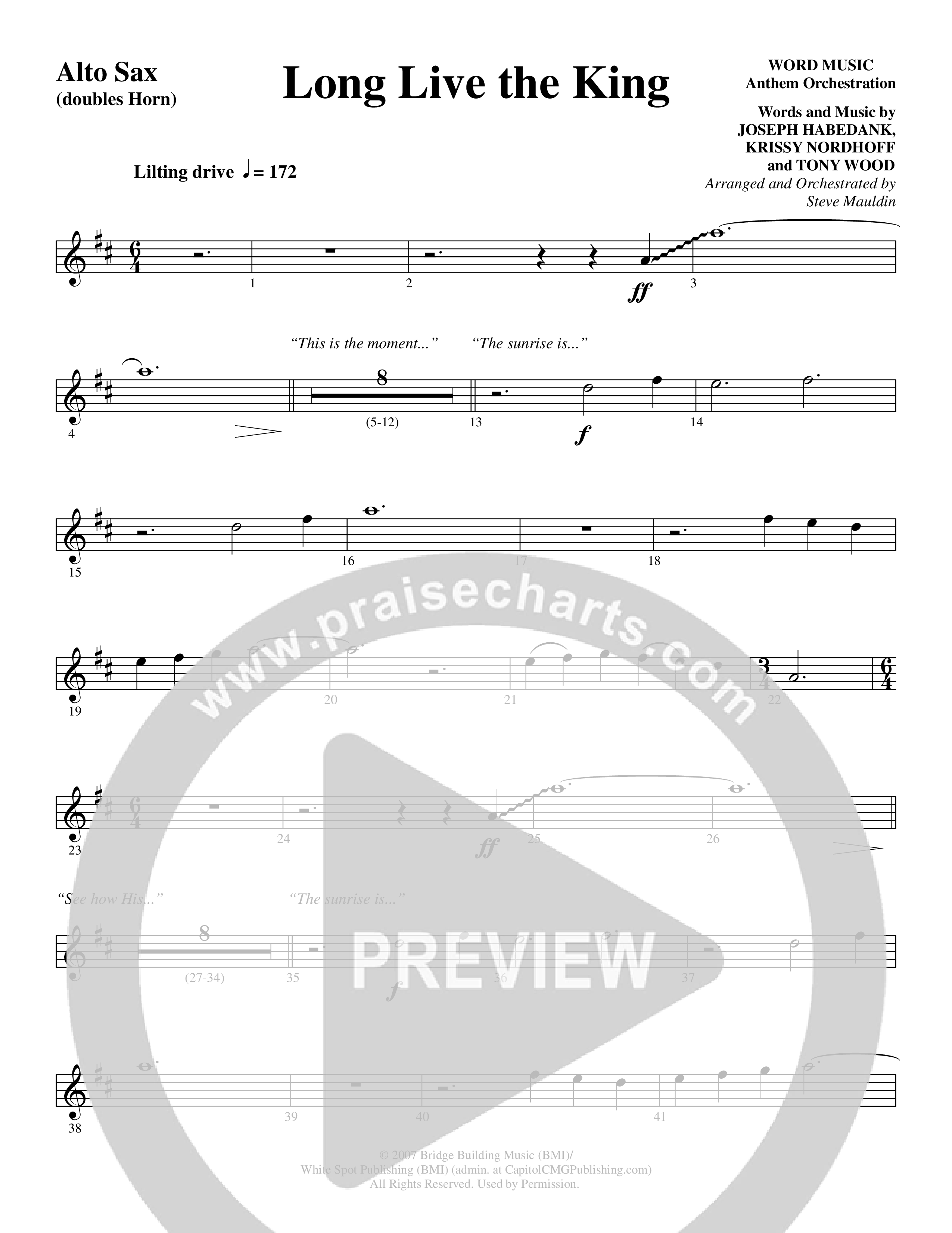 Long Live the King (Choral Anthem SATB) Alto Sax (Word Music Choral / Arr. Steve Mauldin)