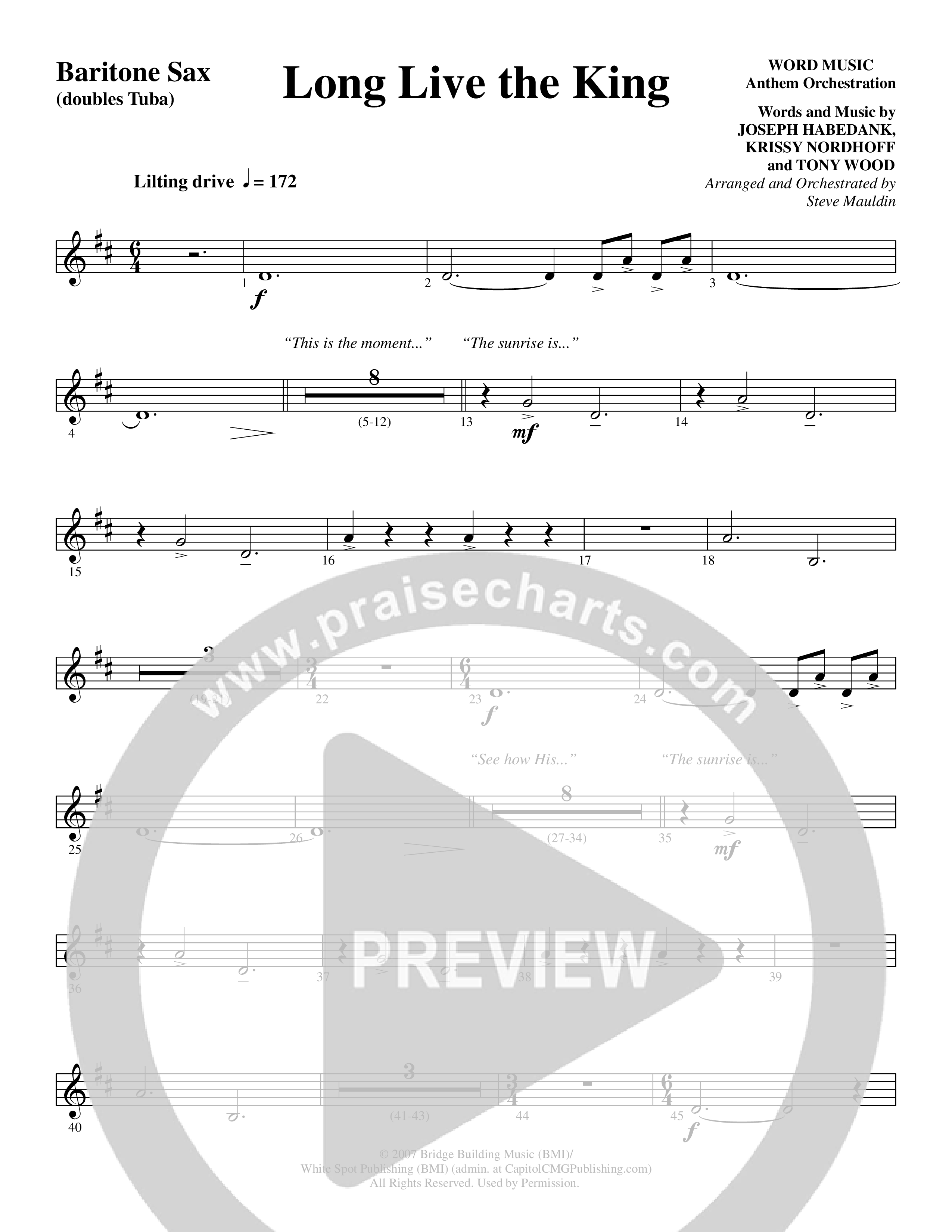 Long Live the King (Choral Anthem SATB) Bari Sax (Word Music Choral / Arr. Steve Mauldin)