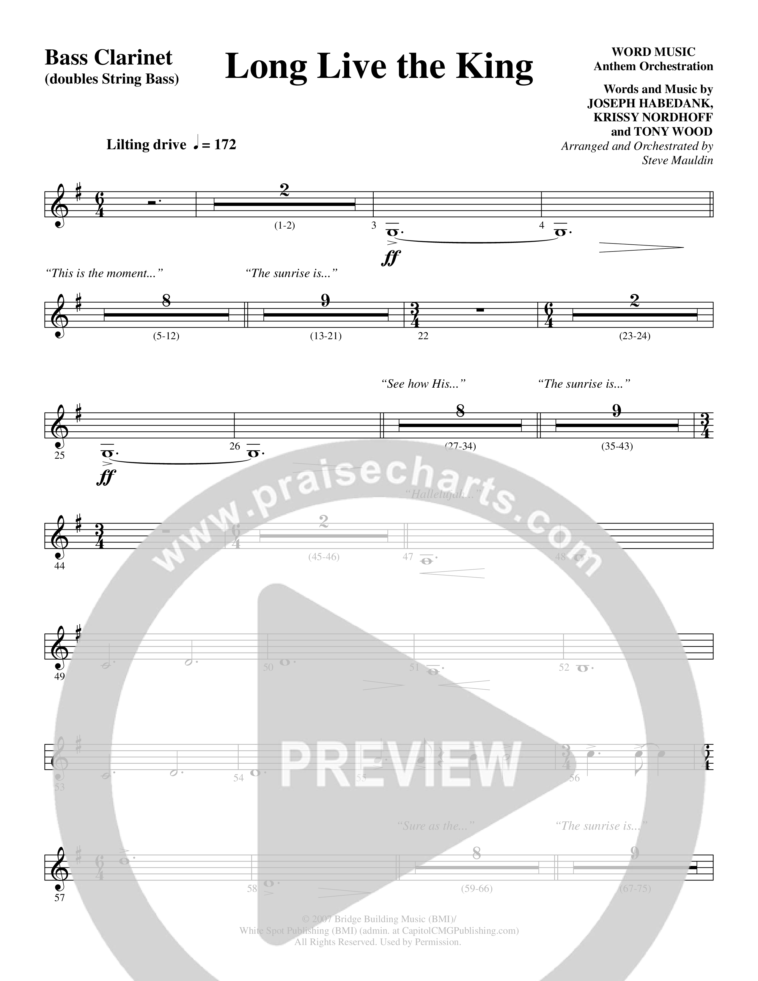 Long Live the King (Choral Anthem SATB) Bass Clarinet (Word Music Choral / Arr. Steve Mauldin)