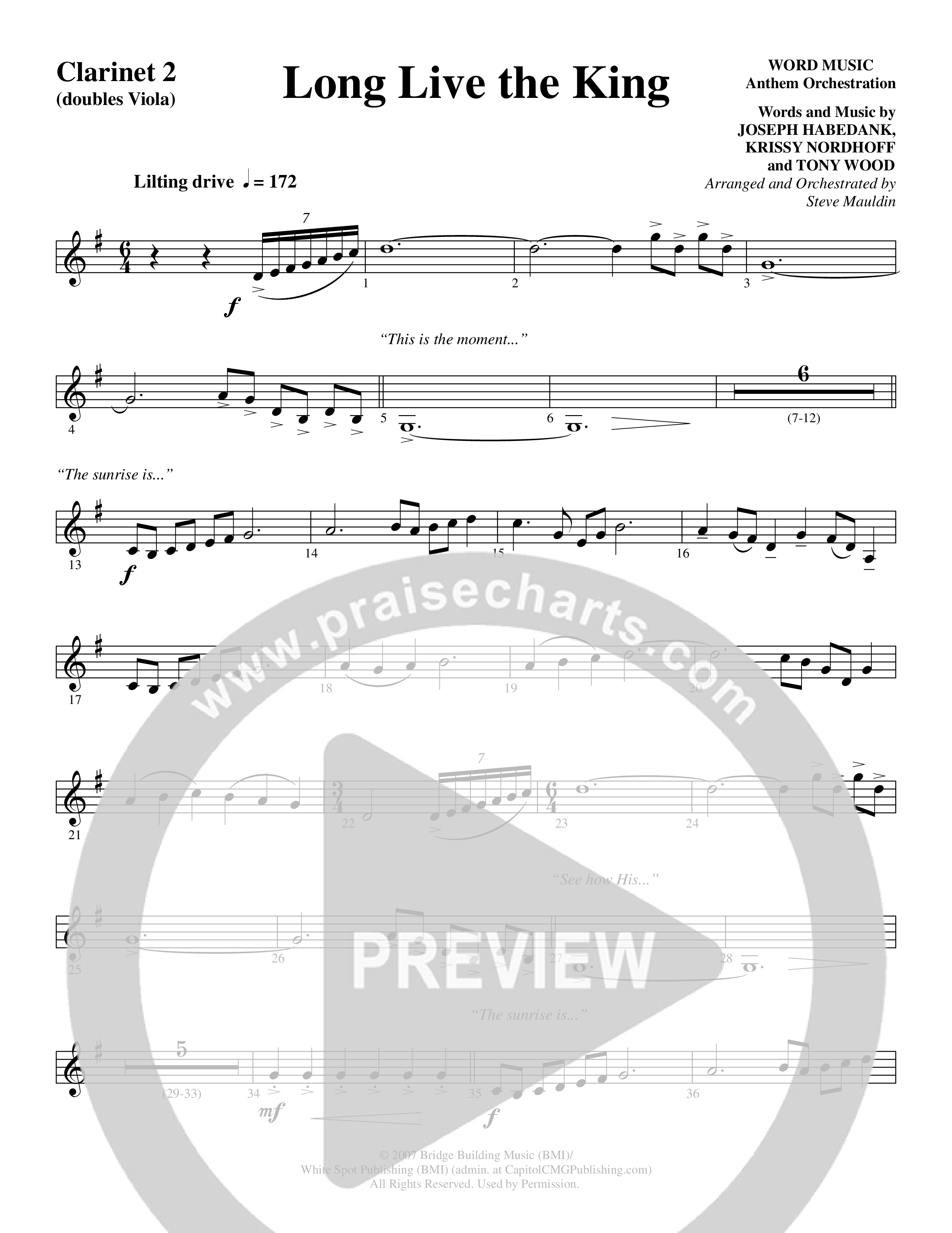 Long Live the King (Choral Anthem SATB) Clarinet (Word Music Choral / Arr. Steve Mauldin)