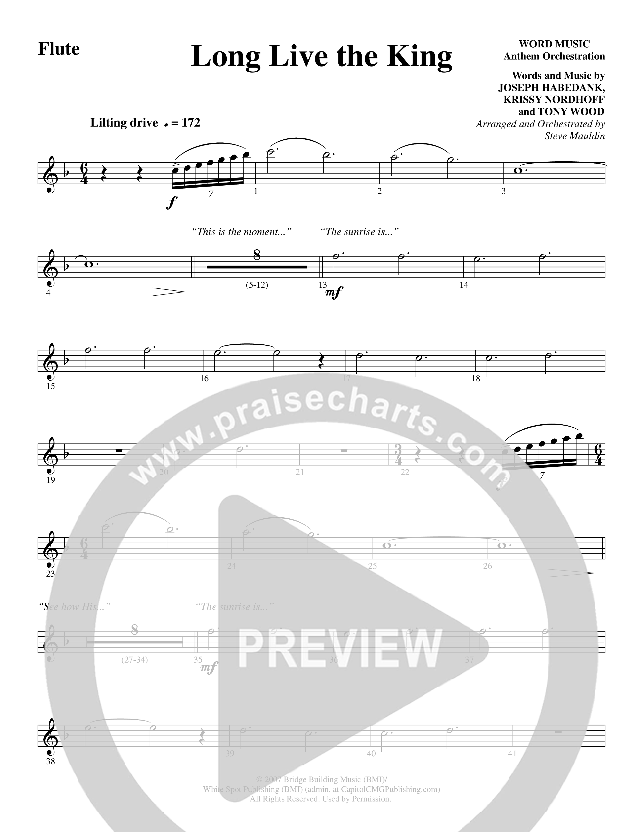 Long Live the King (Choral Anthem SATB) Flute (Word Music Choral / Arr. Steve Mauldin)