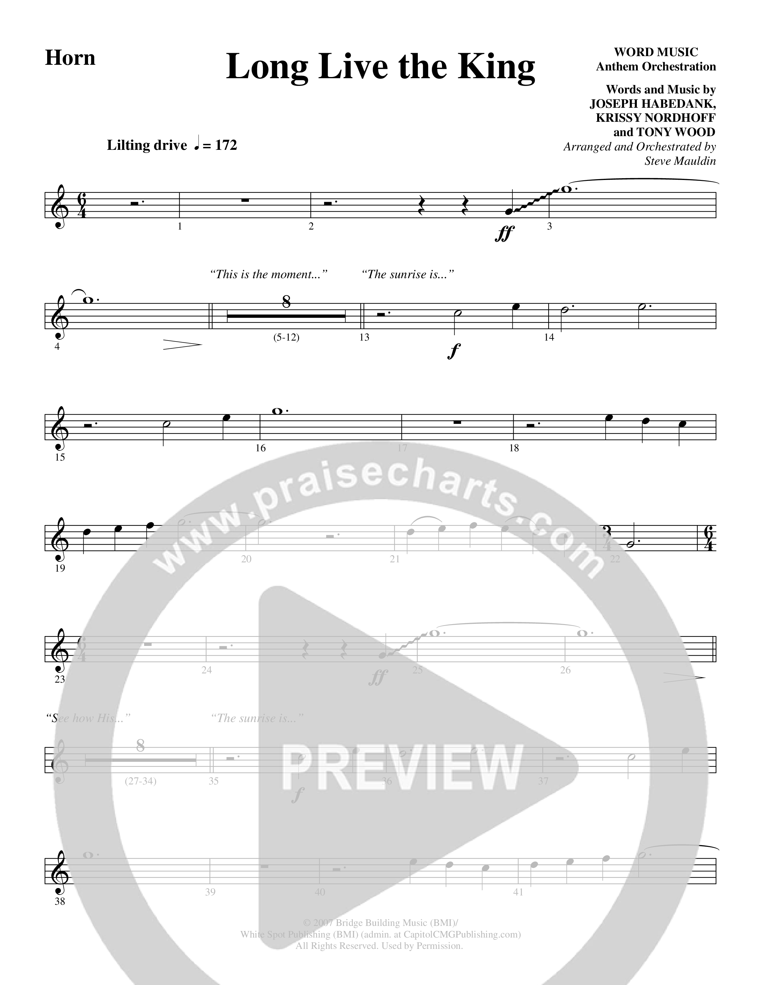 Long Live the King (Choral Anthem SATB) French Horn (Word Music Choral / Arr. Steve Mauldin)