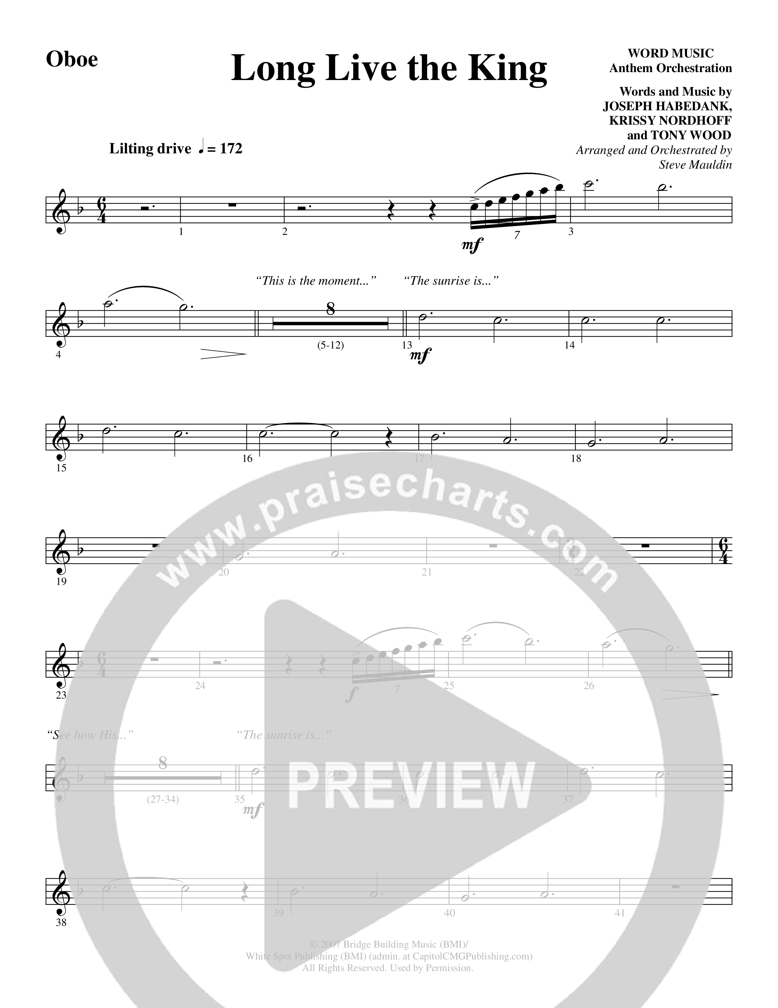 Long Live the King (Choral Anthem SATB) Oboe (Word Music Choral / Arr. Steve Mauldin)