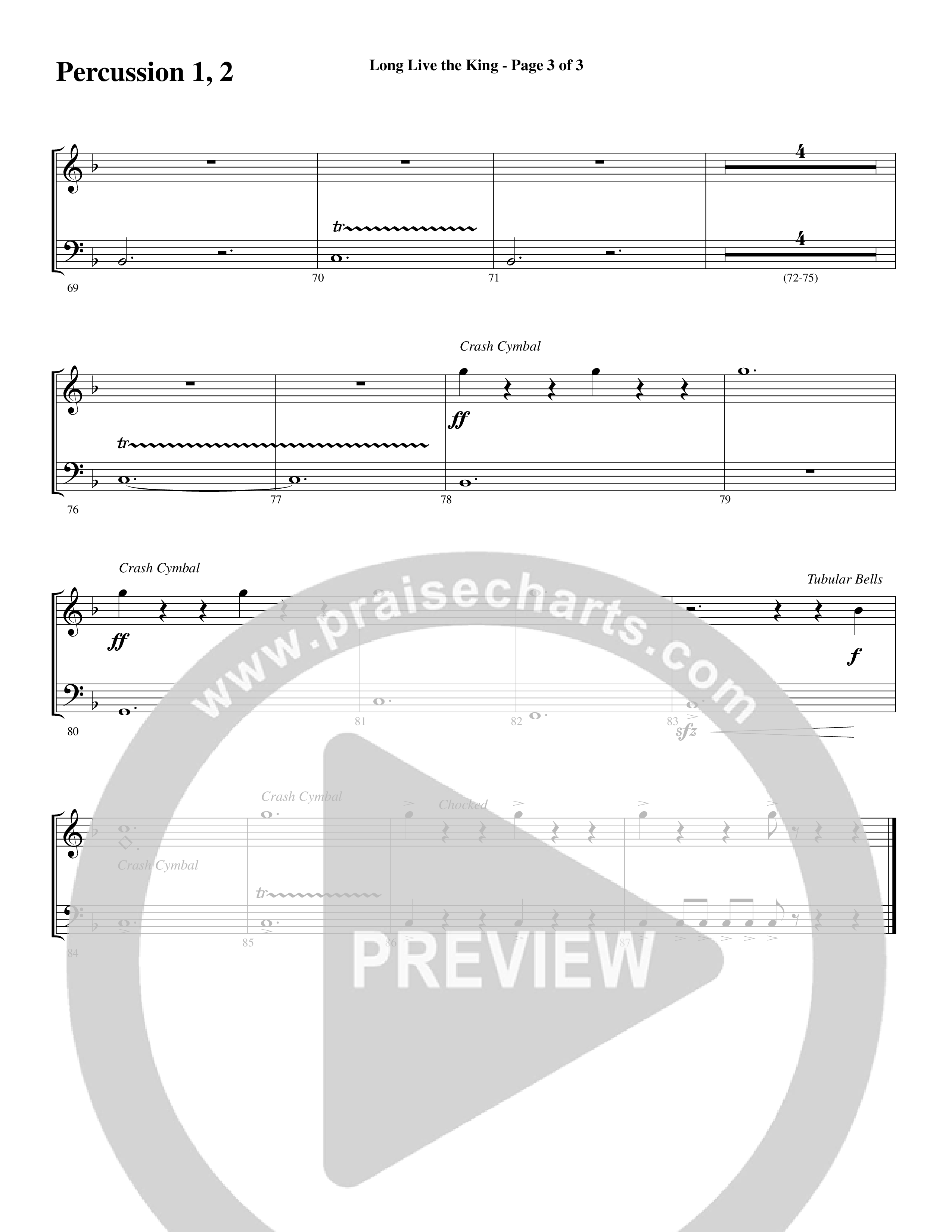 Long Live the King (Choral Anthem SATB) Percussion 1/2 (Word Music Choral / Arr. Steve Mauldin)