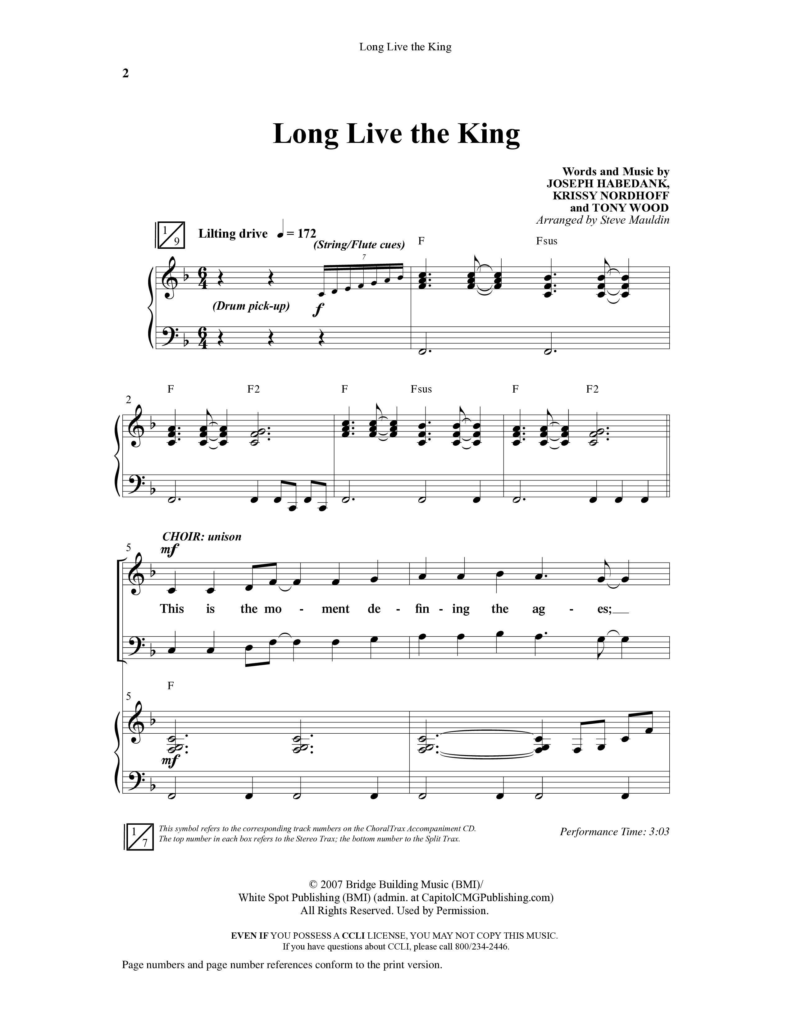 Long Live the King (Choral Anthem SATB) Anthem (SATB/Piano) (Word Music Choral / Arr. Steve Mauldin)