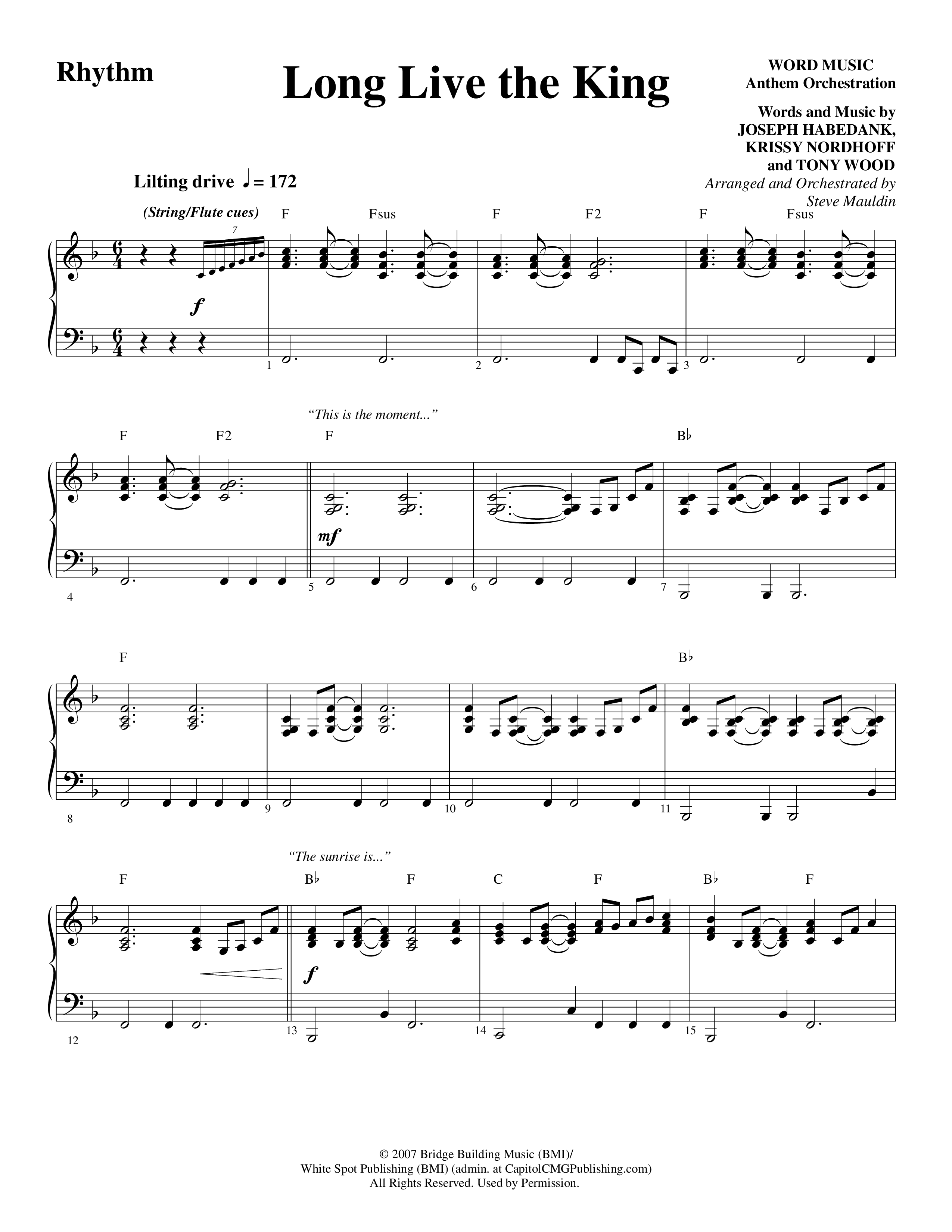 Long Live the King (Choral Anthem SATB) Rhythm Chart (Word Music Choral / Arr. Steve Mauldin)