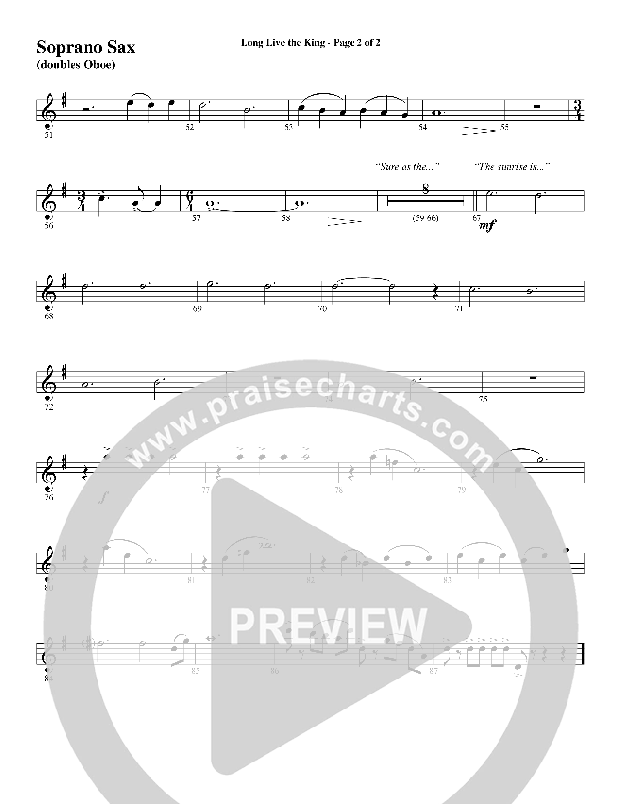 Long Live the King (Choral Anthem SATB) Soprano Sax (Word Music Choral / Arr. Steve Mauldin)