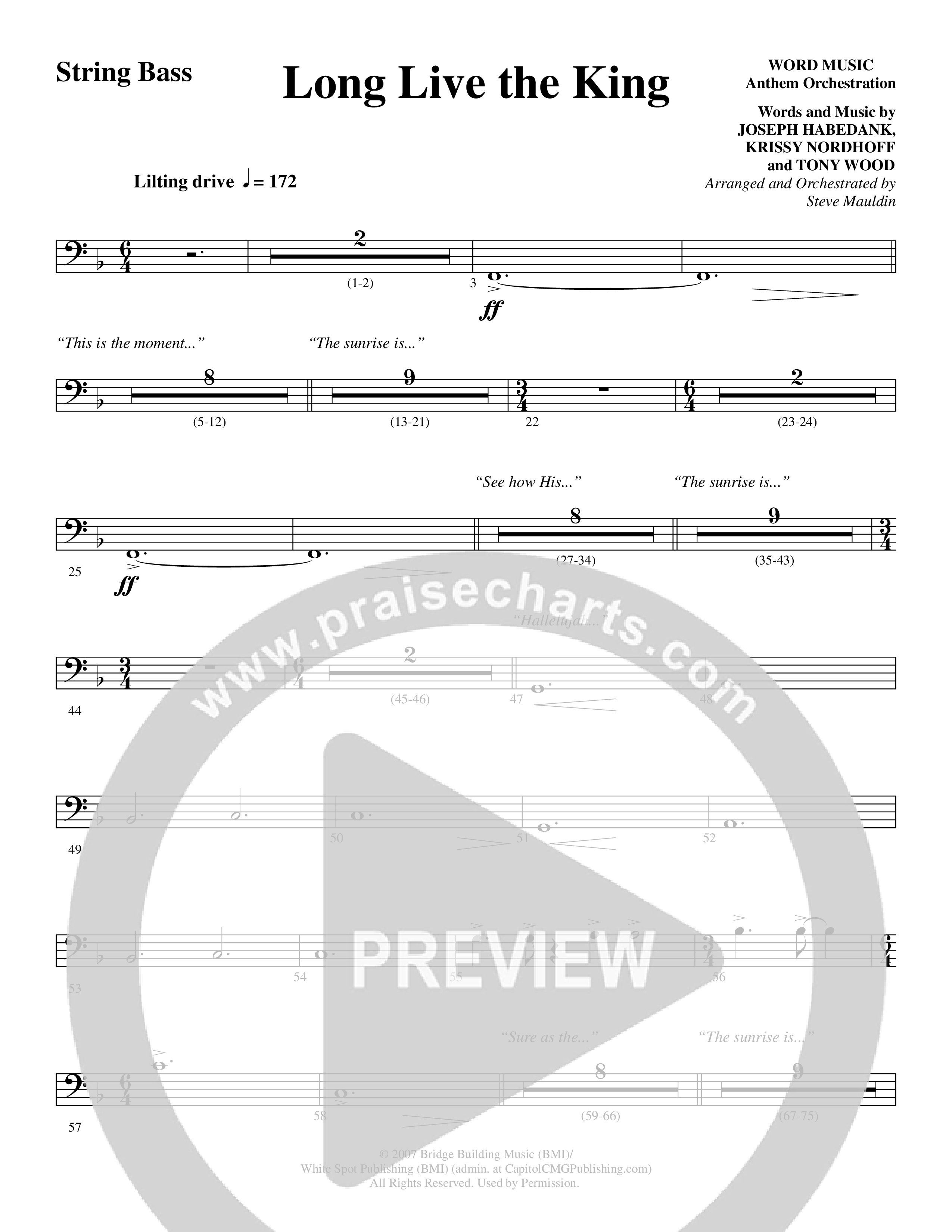 Long Live the King (Choral Anthem SATB) String Bass (Word Music Choral / Arr. Steve Mauldin)