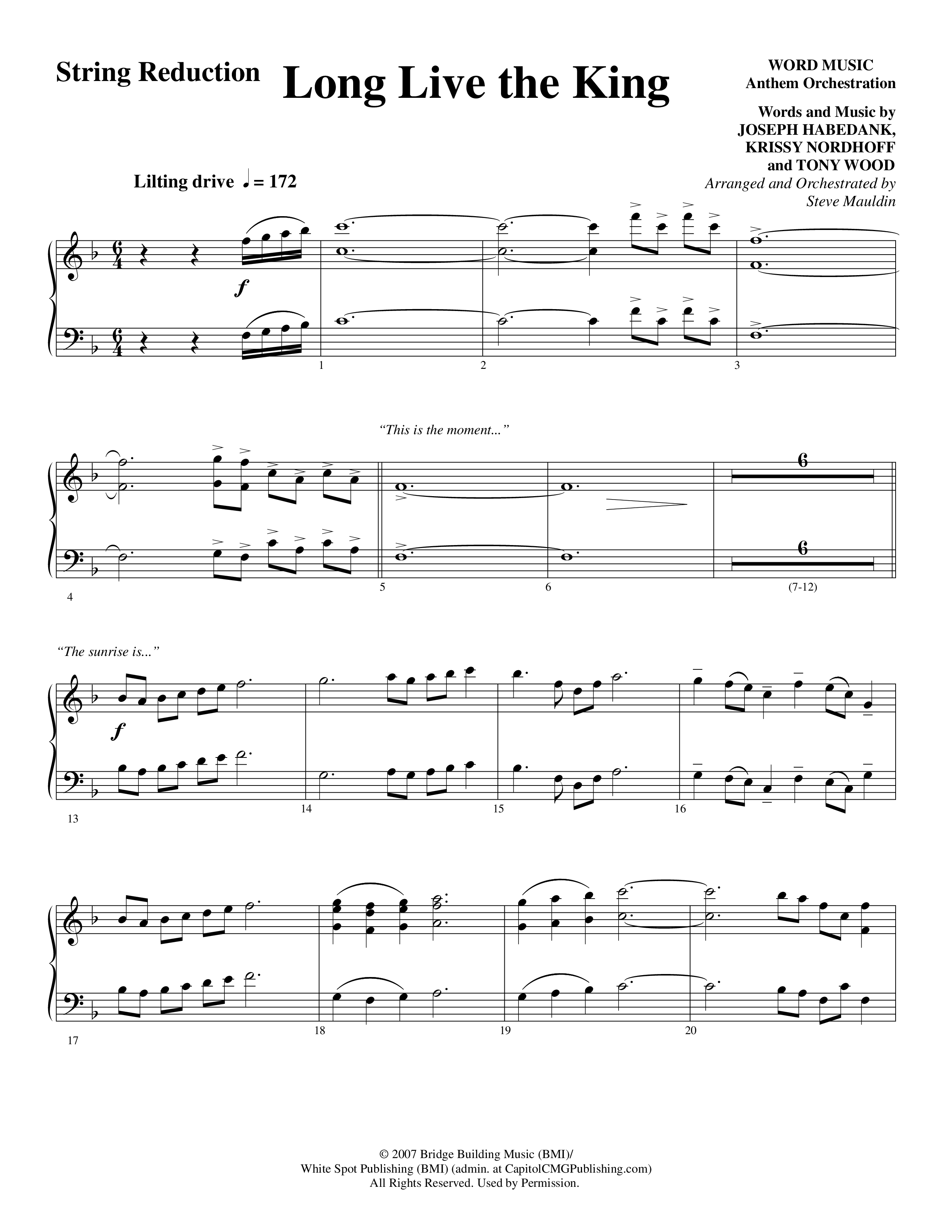 Long Live the King (Choral Anthem SATB) String Reduction (Word Music Choral / Arr. Steve Mauldin)