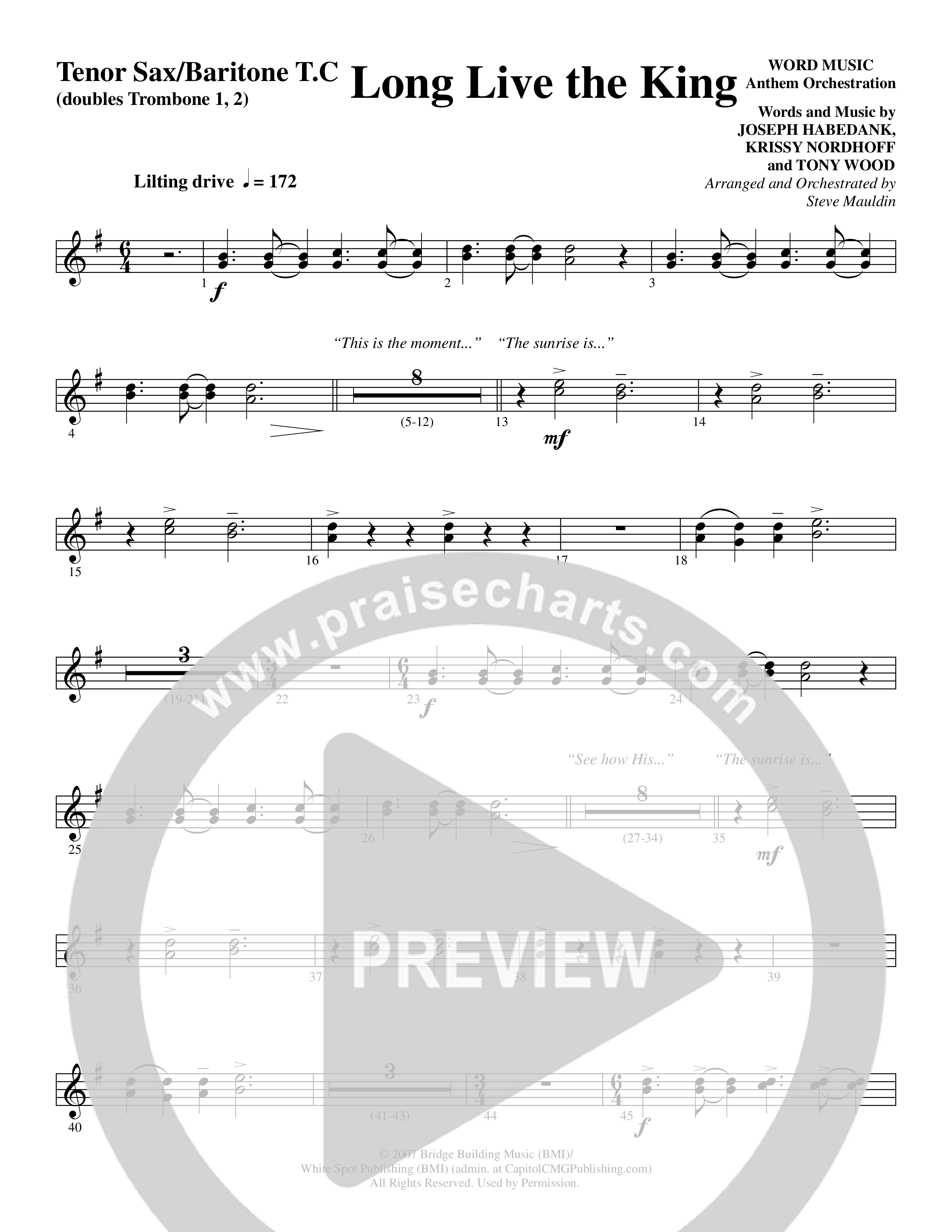 Long Live the King (Choral Anthem SATB) Tenor Sax/Baritone T.C. (Word Music Choral / Arr. Steve Mauldin)