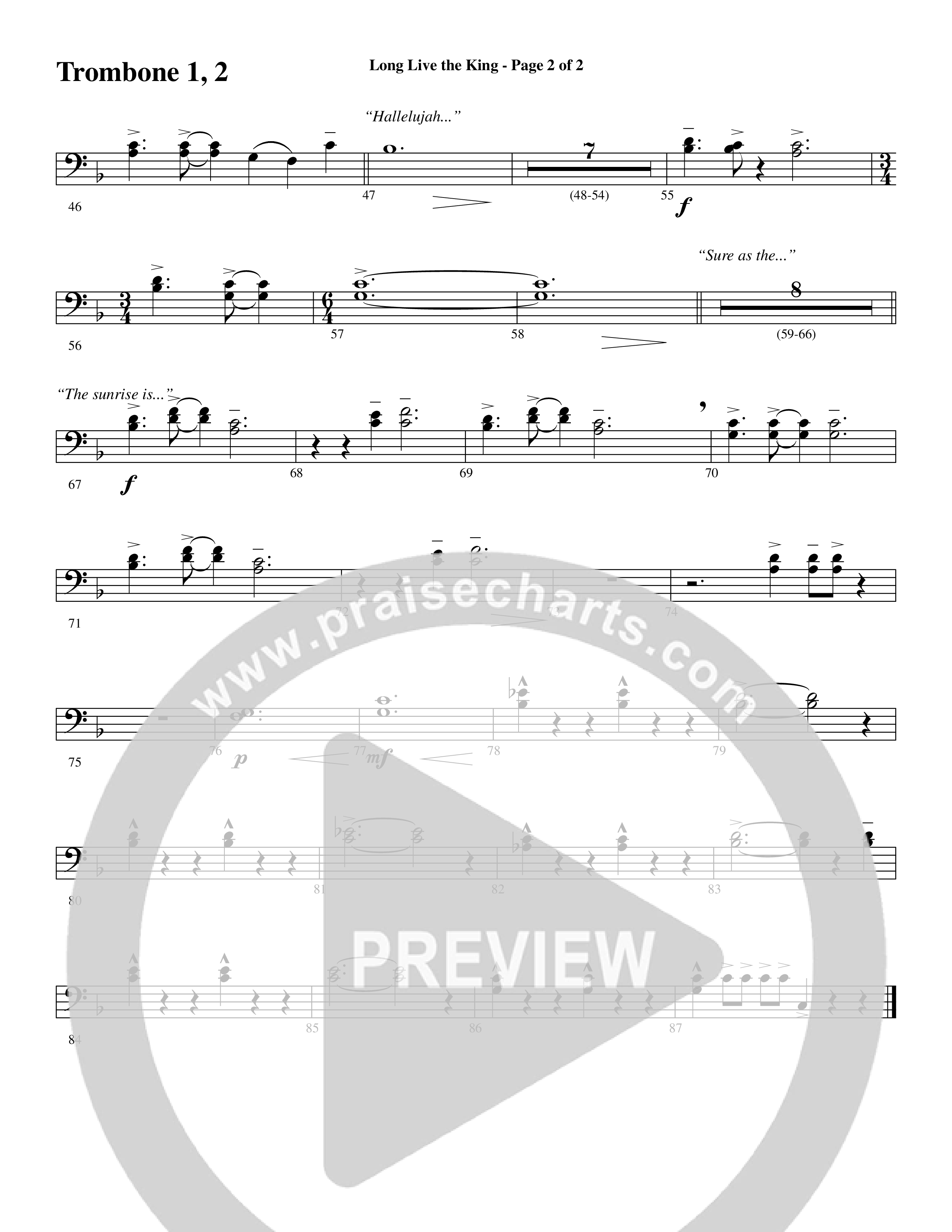 Long Live the King (Choral Anthem SATB) Trombone 1/2 (Word Music Choral / Arr. Steve Mauldin)