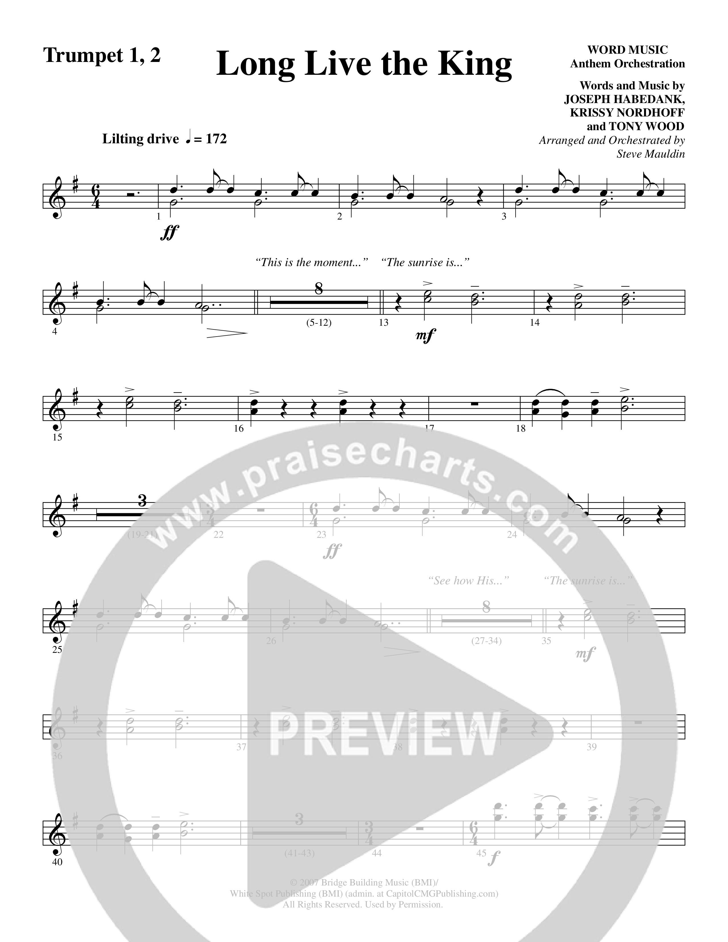Long Live the King (Choral Anthem SATB) Trumpet 1,2 (Word Music Choral / Arr. Steve Mauldin)
