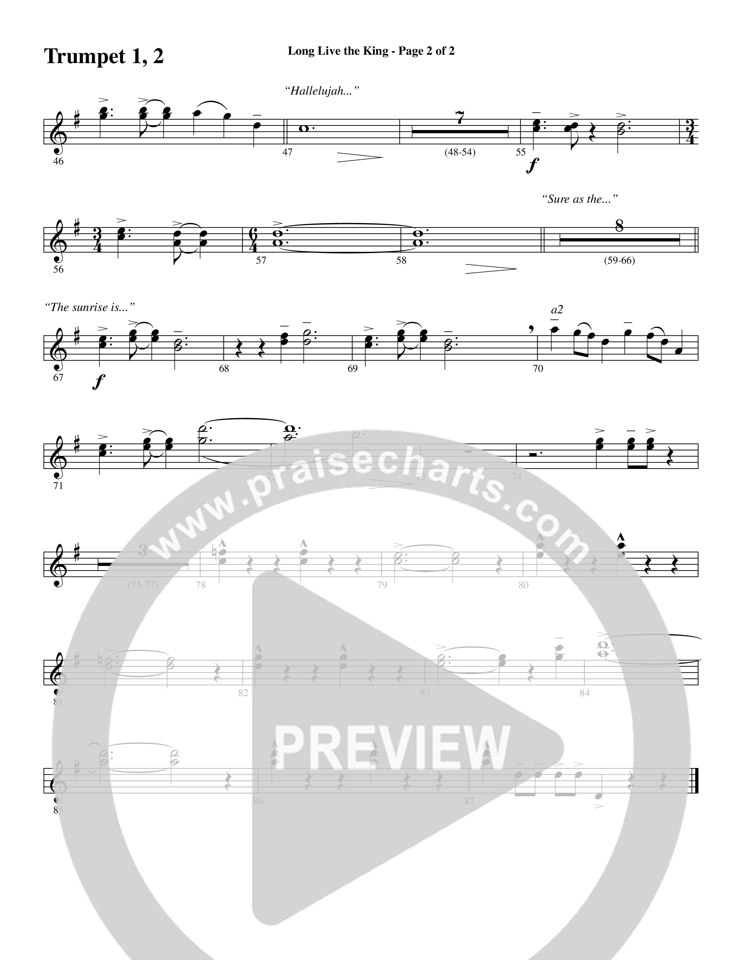Long Live the King (Choral Anthem SATB) Trumpet 1,2 (Word Music Choral / Arr. Steve Mauldin)