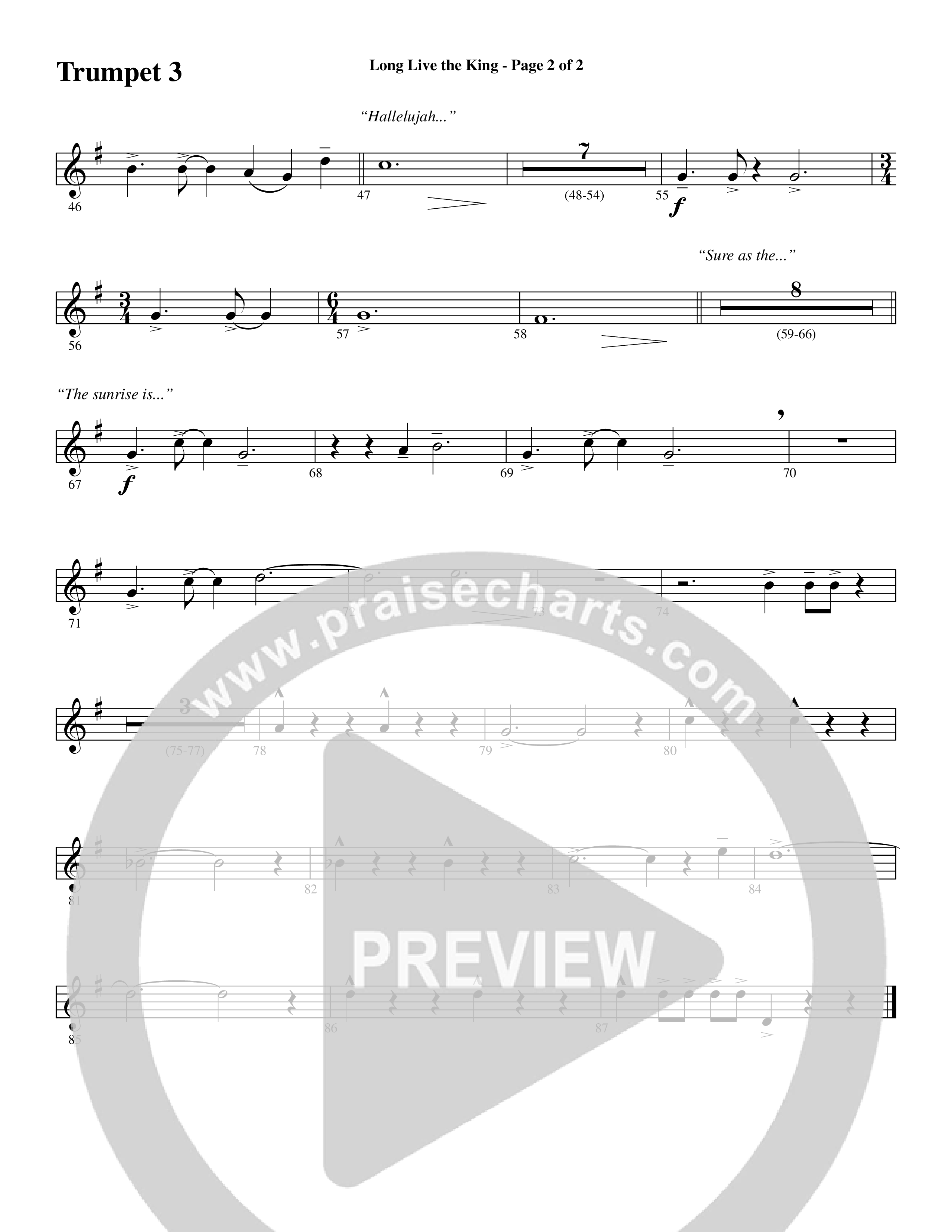 Long Live the King (Choral Anthem SATB) Trumpet 3 (Word Music Choral / Arr. Steve Mauldin)