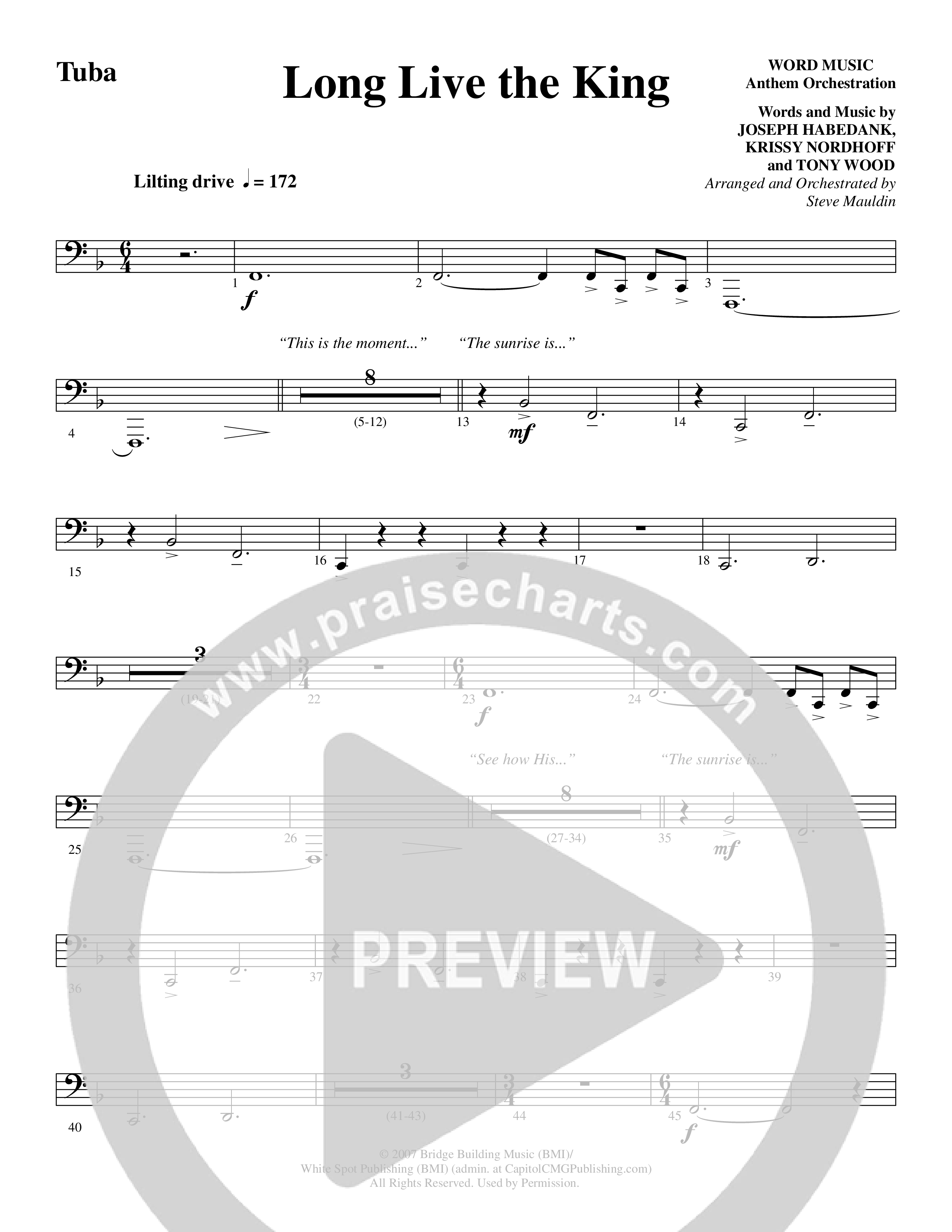 Long Live the King (Choral Anthem SATB) Tuba (Word Music Choral / Arr. Steve Mauldin)