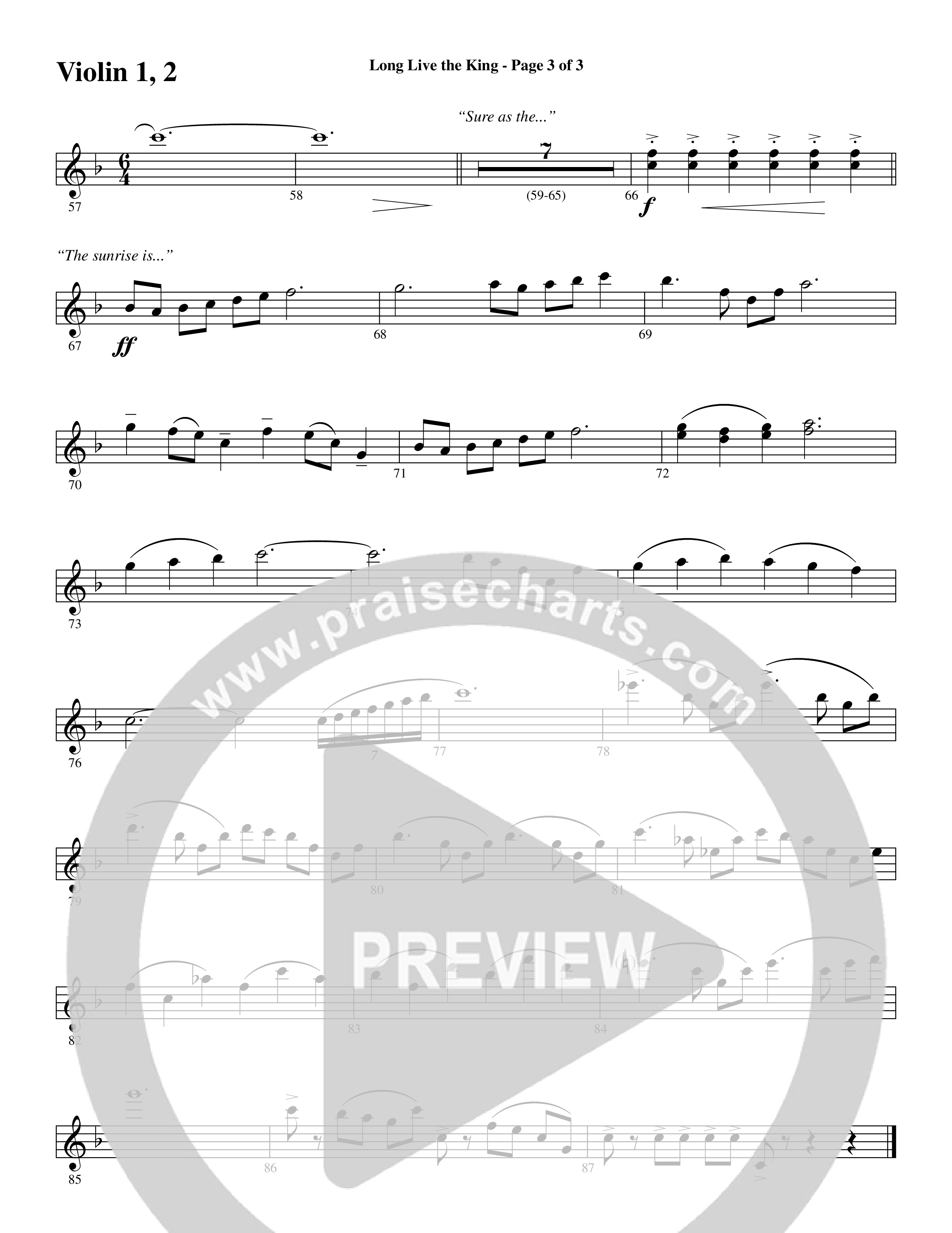 Long Live the King (Choral Anthem SATB) Violin 1/2 (Word Music Choral / Arr. Steve Mauldin)