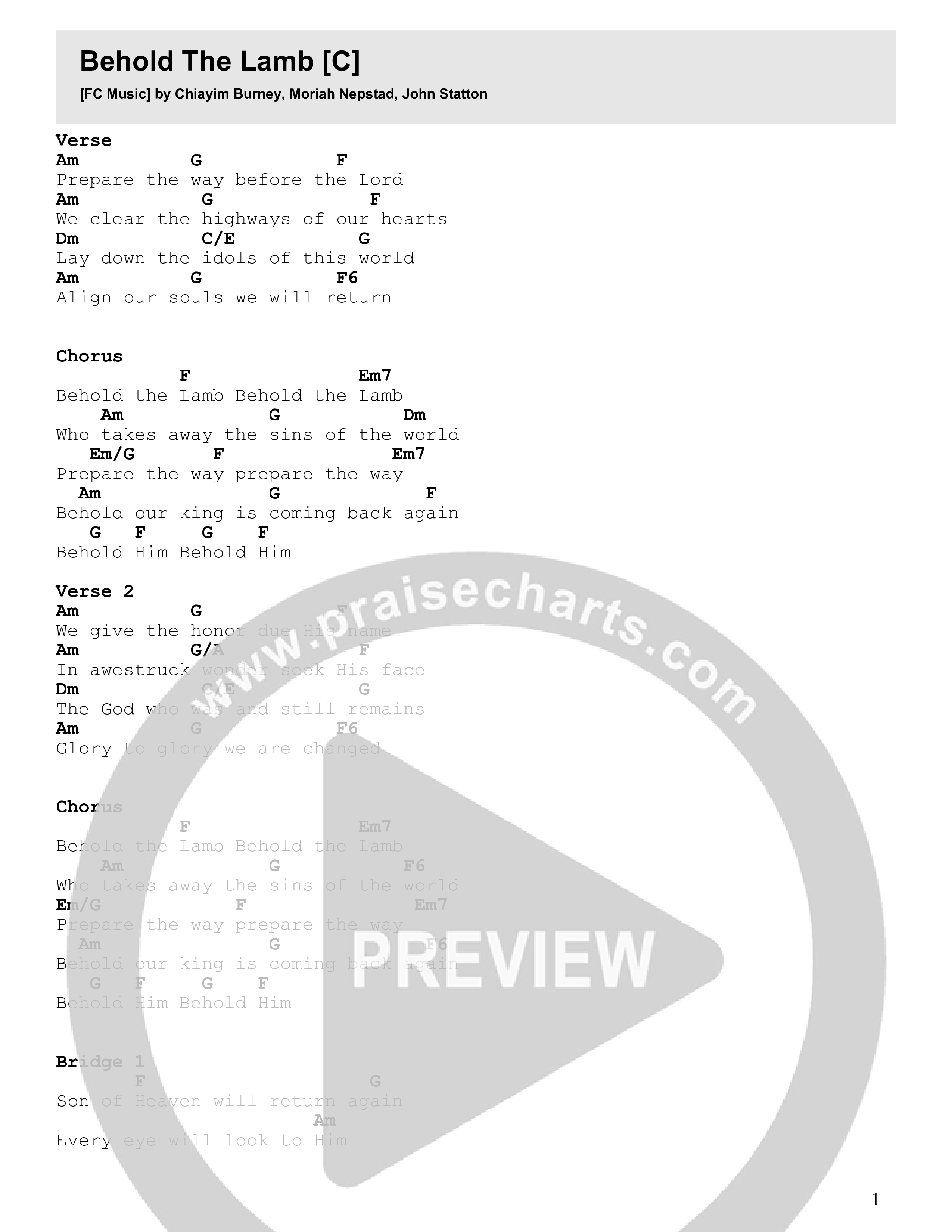 Behold The Lamb Chord Chart (FC Music)