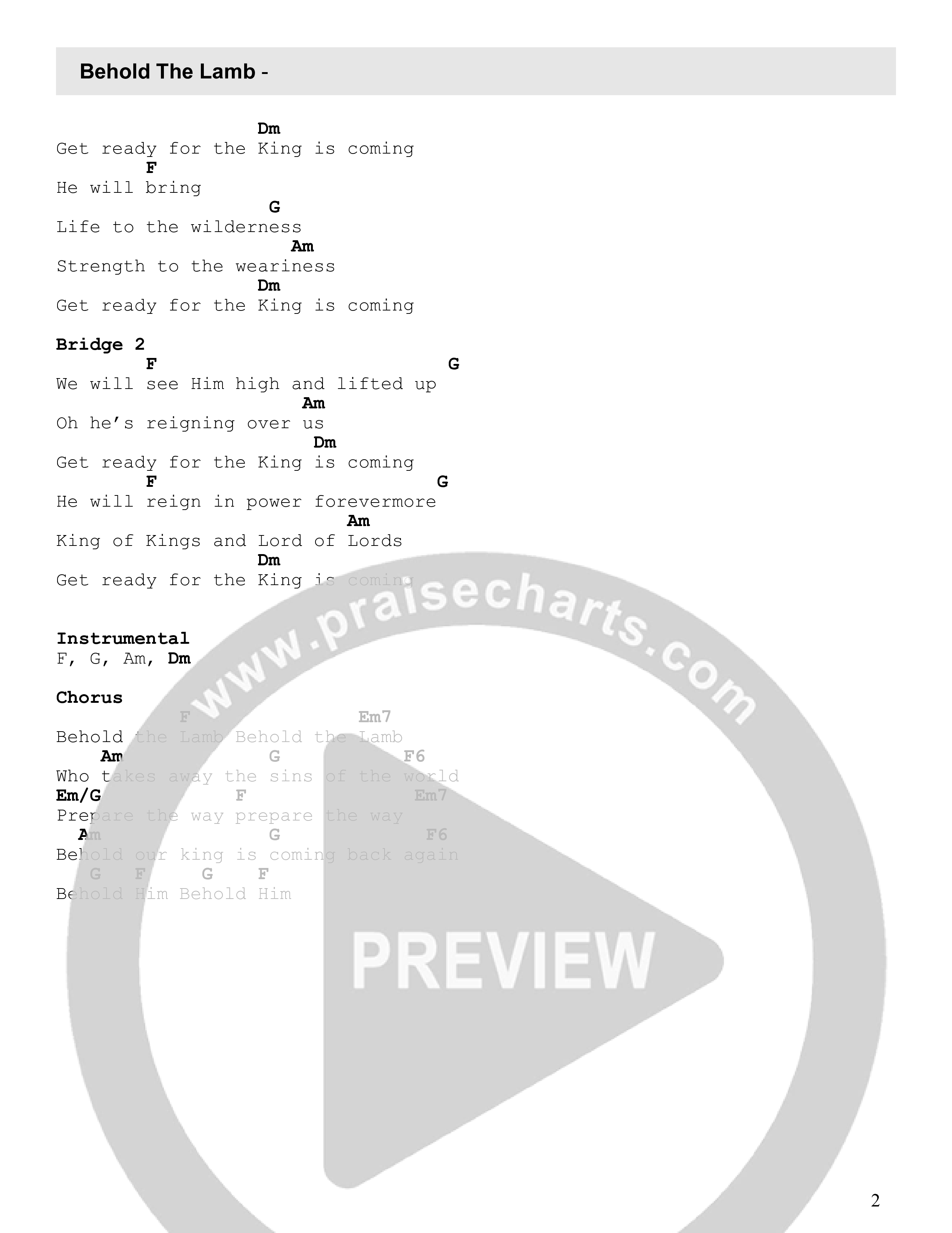 Behold The Lamb Chord Chart (FC Music)