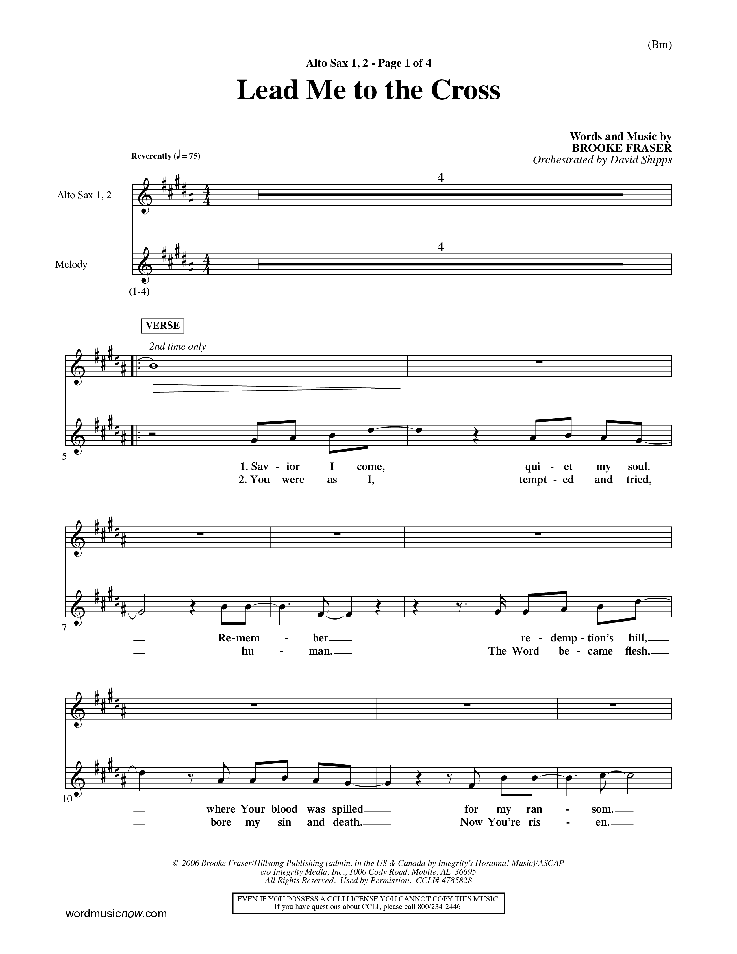 Lead Me To The Cross (Choral Anthem SATB) Alto Sax 1/2 (Word Music Choral / Orch. David Shipps)
