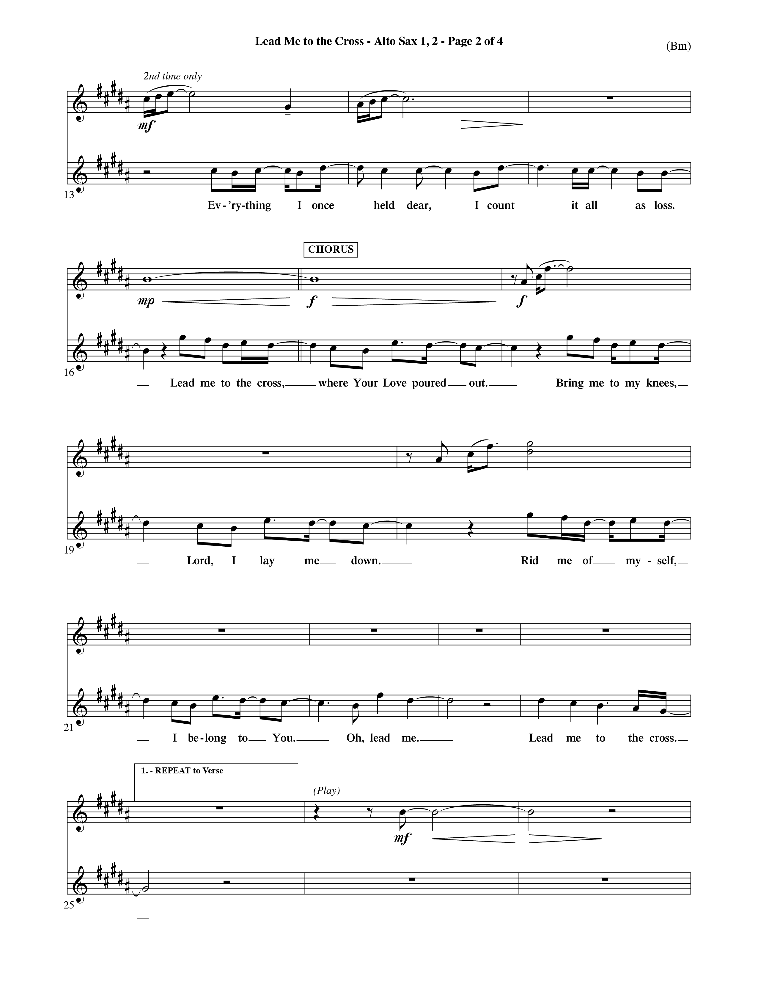 Lead Me To The Cross (Choral Anthem SATB) Alto Sax 1/2 (Word Music Choral / Orch. David Shipps)