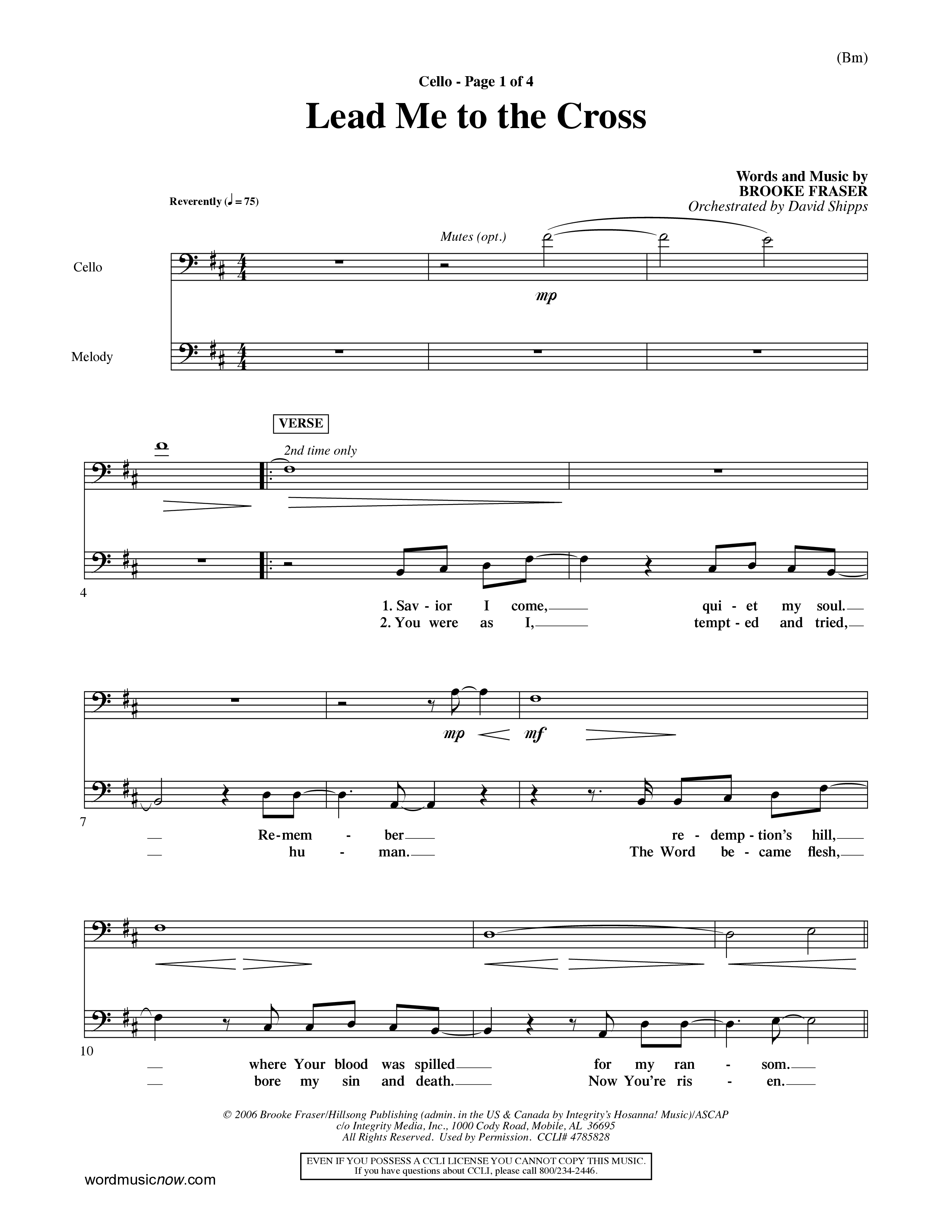 Lead Me To The Cross (Choral Anthem SATB) Cello (Word Music Choral / Orch. David Shipps)
