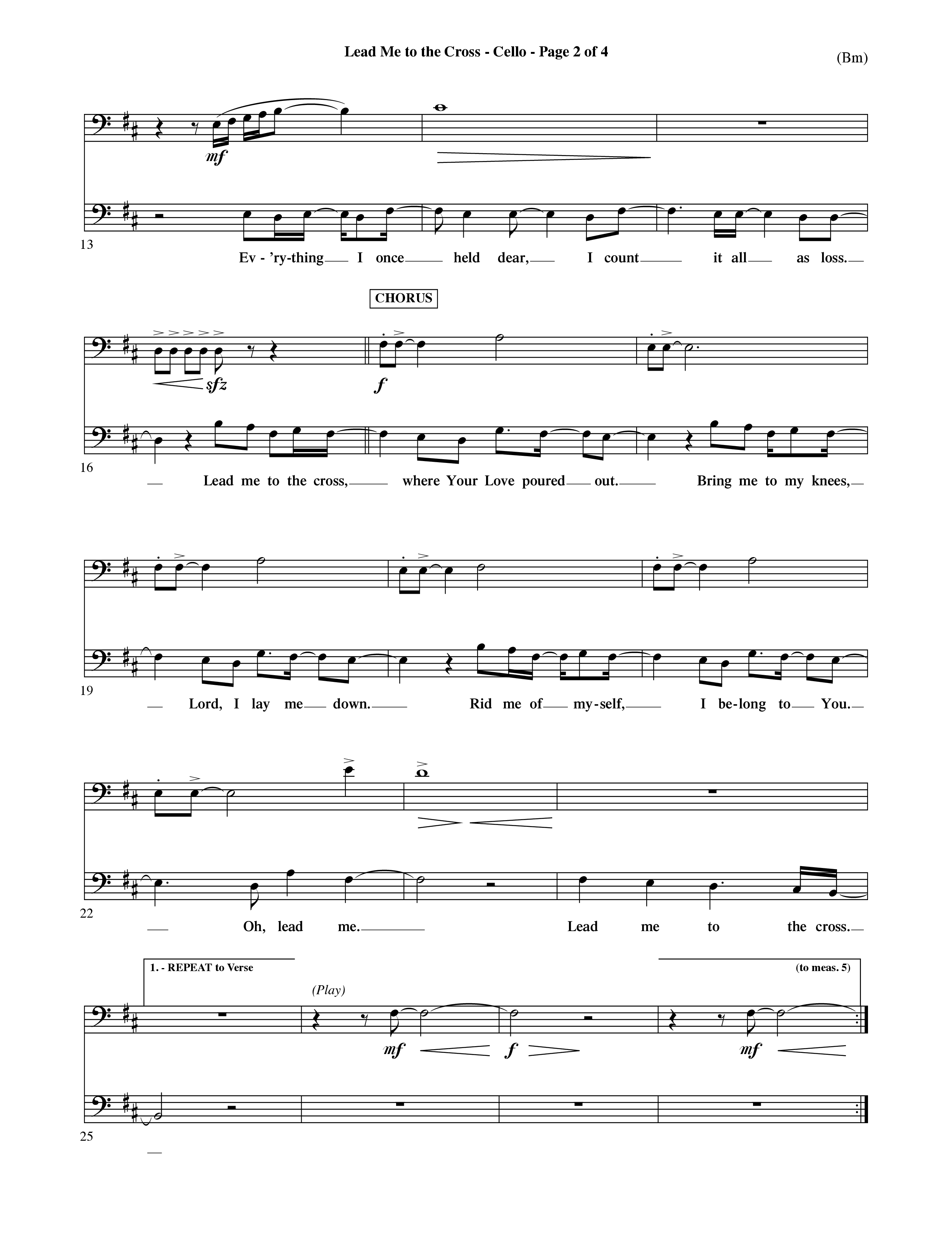 Lead Me To The Cross (Choral Anthem SATB) Cello (Word Music Choral / Orch. David Shipps)
