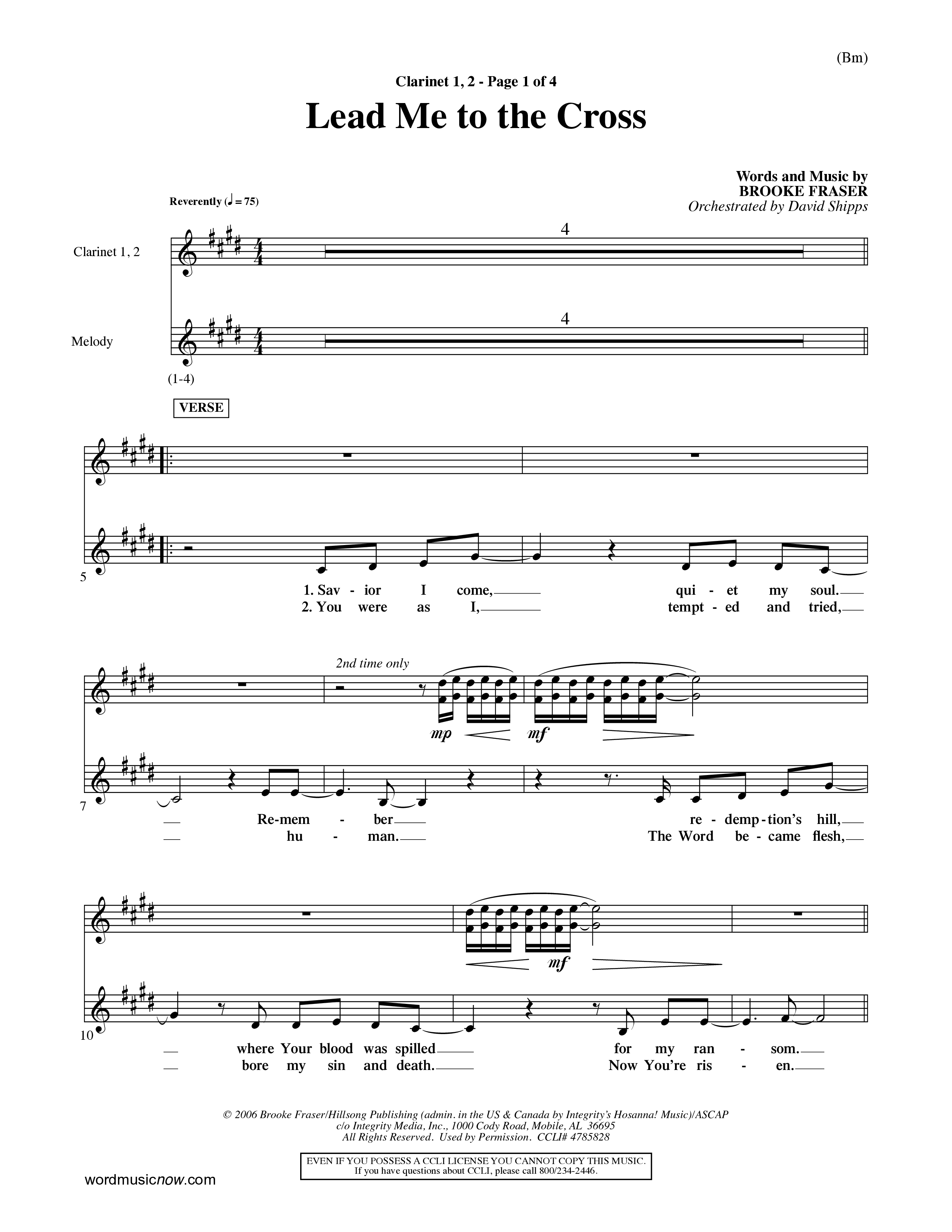 Lead Me To The Cross (Choral Anthem SATB) Clarinet 1/2 (Word Music Choral / Orch. David Shipps)