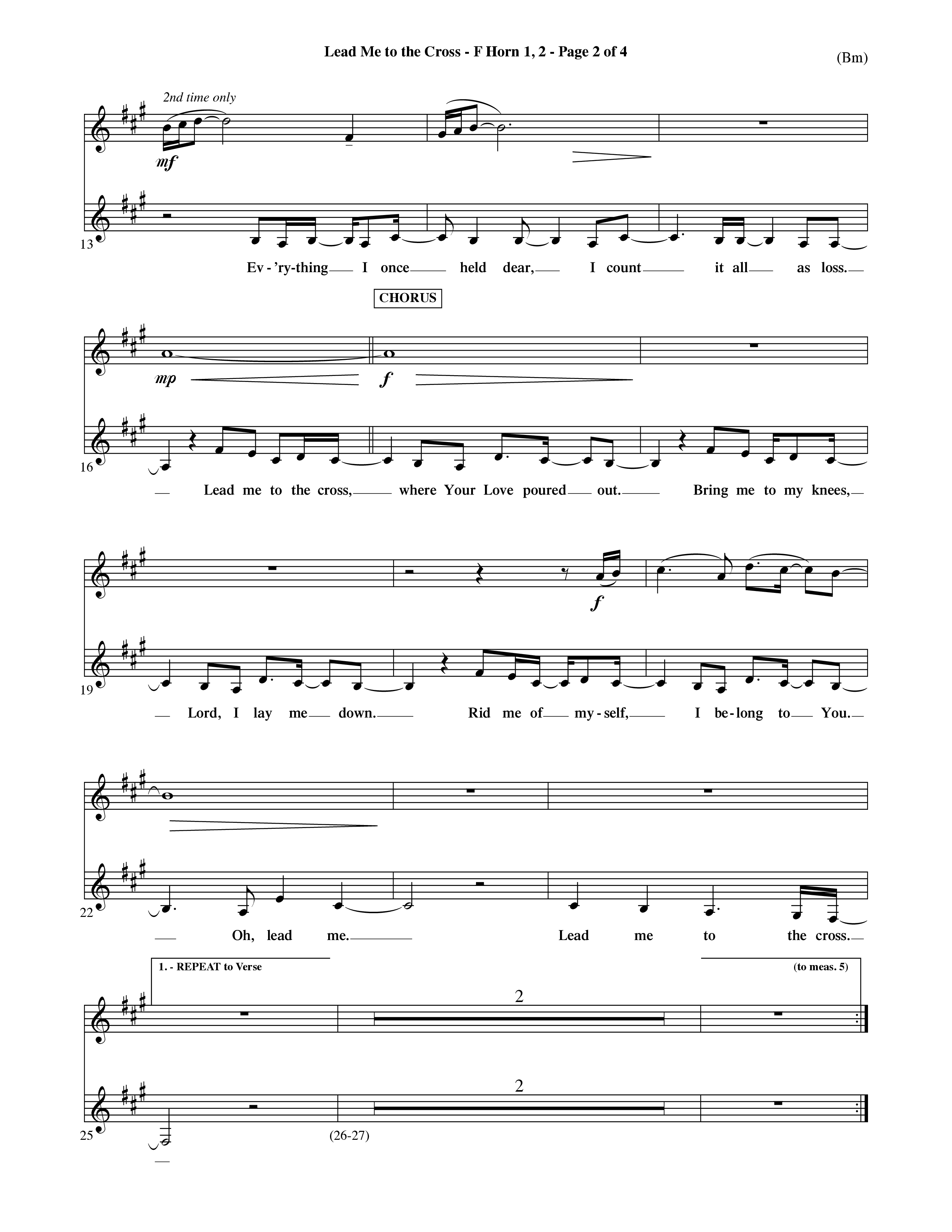 Lead Me To The Cross (Choral Anthem SATB) French Horn (Word Music Choral / Orch. David Shipps)