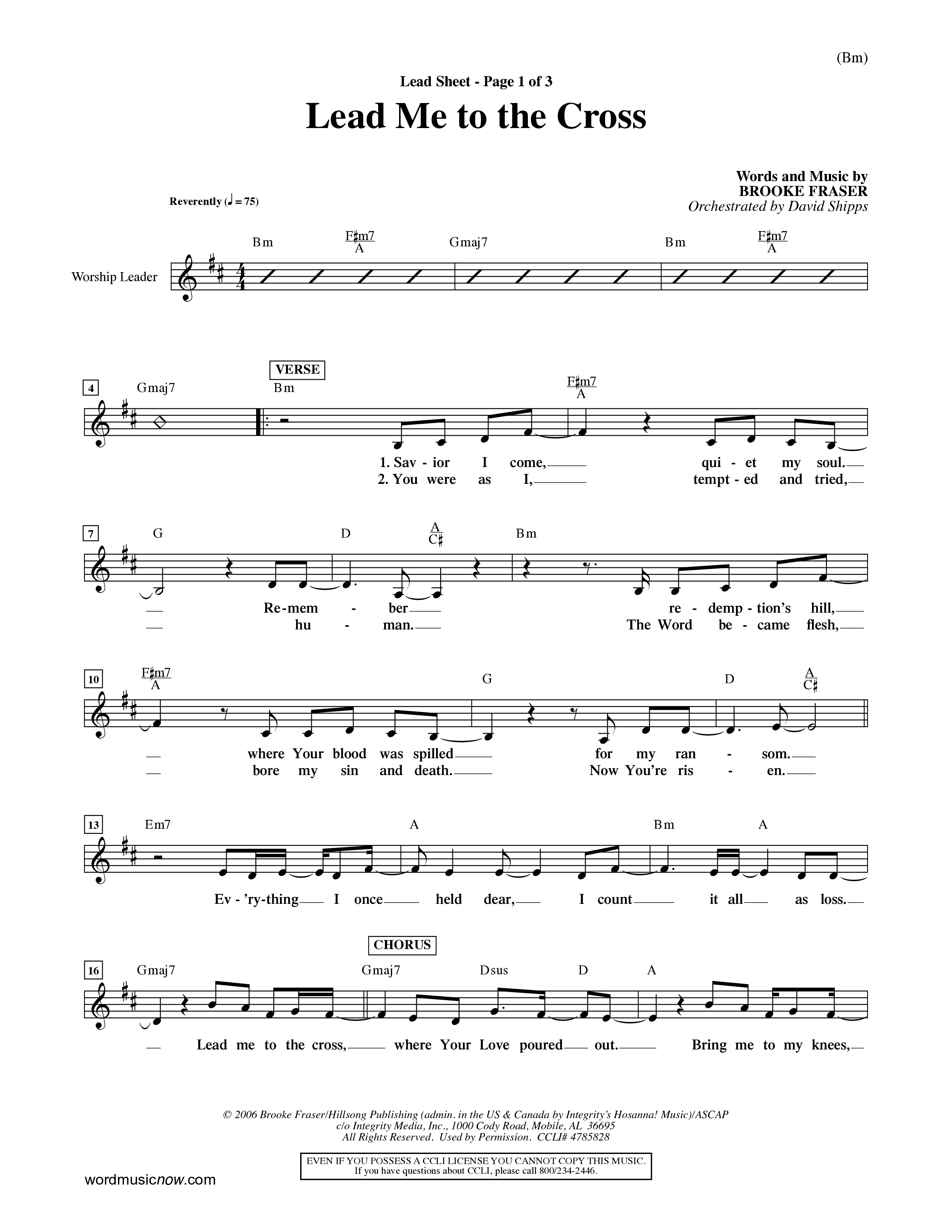 Lead Me To The Cross (Choral Anthem SATB) Lead Sheet (Mel) (Word Music Choral / Orch. David Shipps)