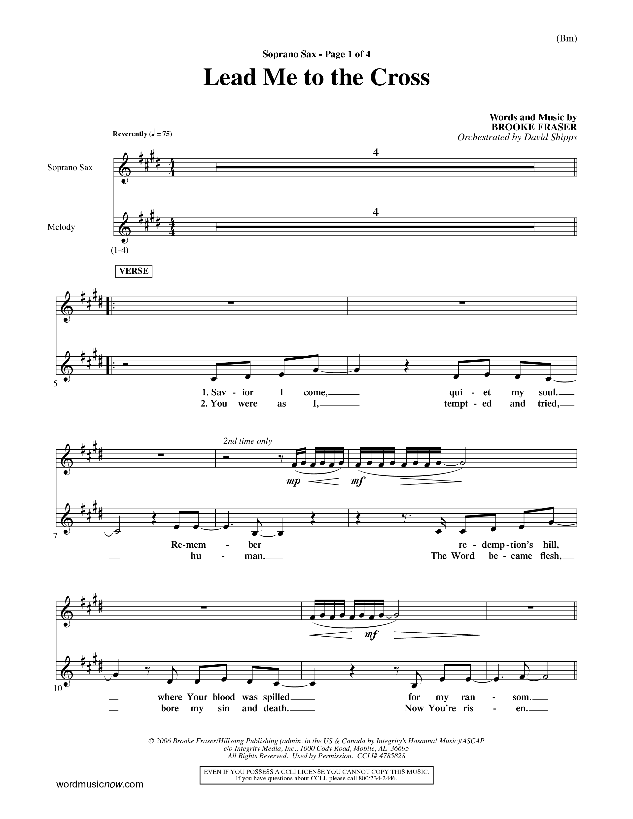 Lead Me To The Cross (Choral Anthem SATB) Saxophone (Word Music Choral / Orch. David Shipps)