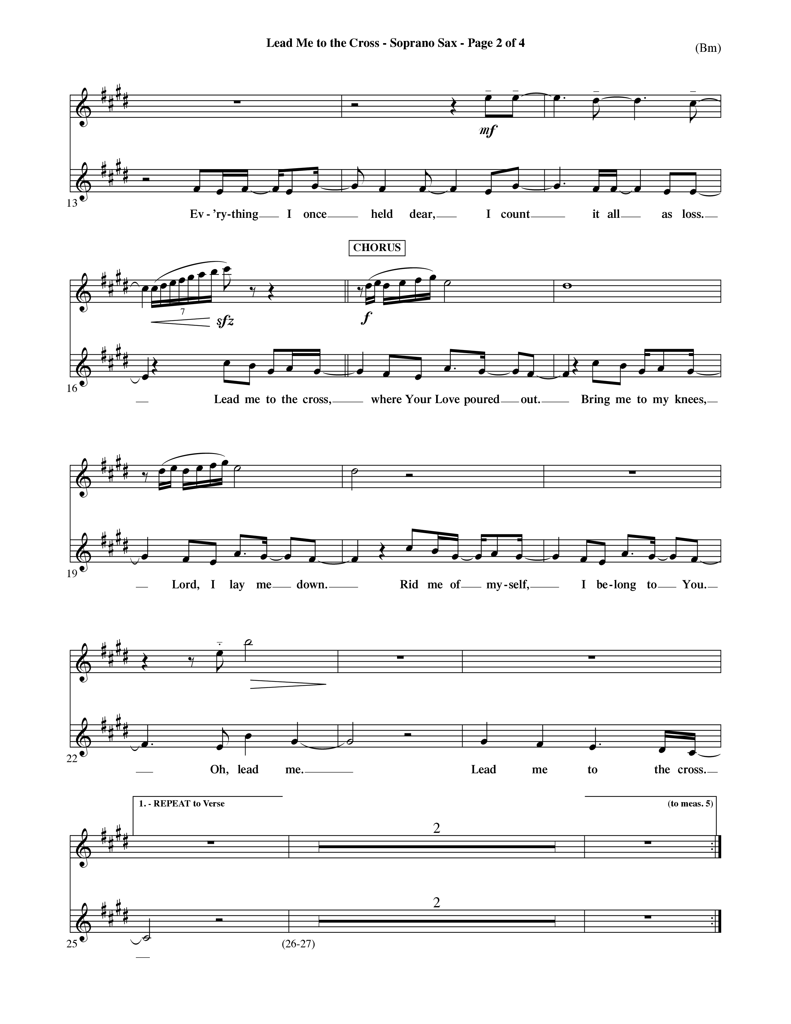 Lead Me To The Cross (Choral Anthem SATB) Saxophone (Word Music Choral / Orch. David Shipps)