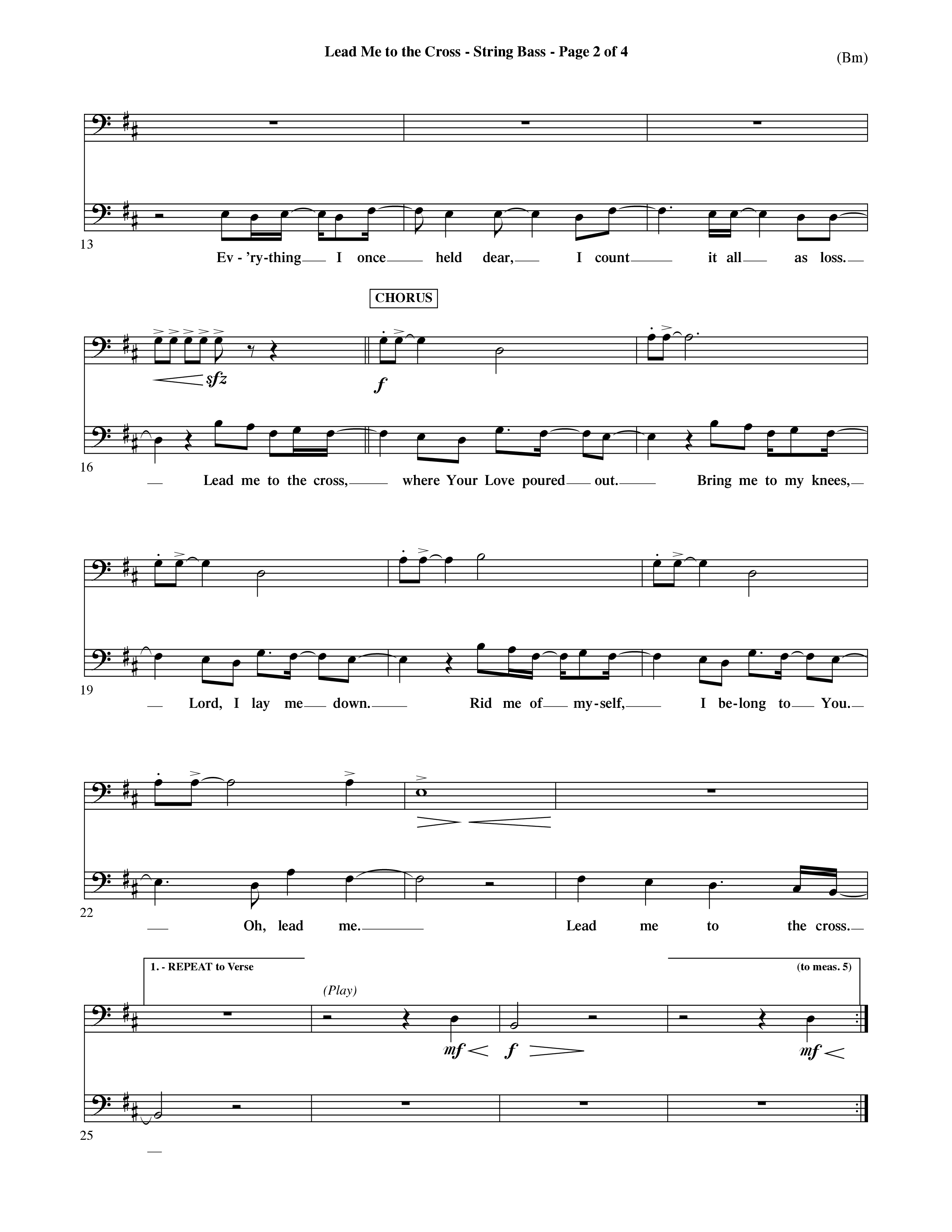 Lead Me To The Cross (Choral Anthem SATB) String Bass (Word Music Choral / Orch. David Shipps)