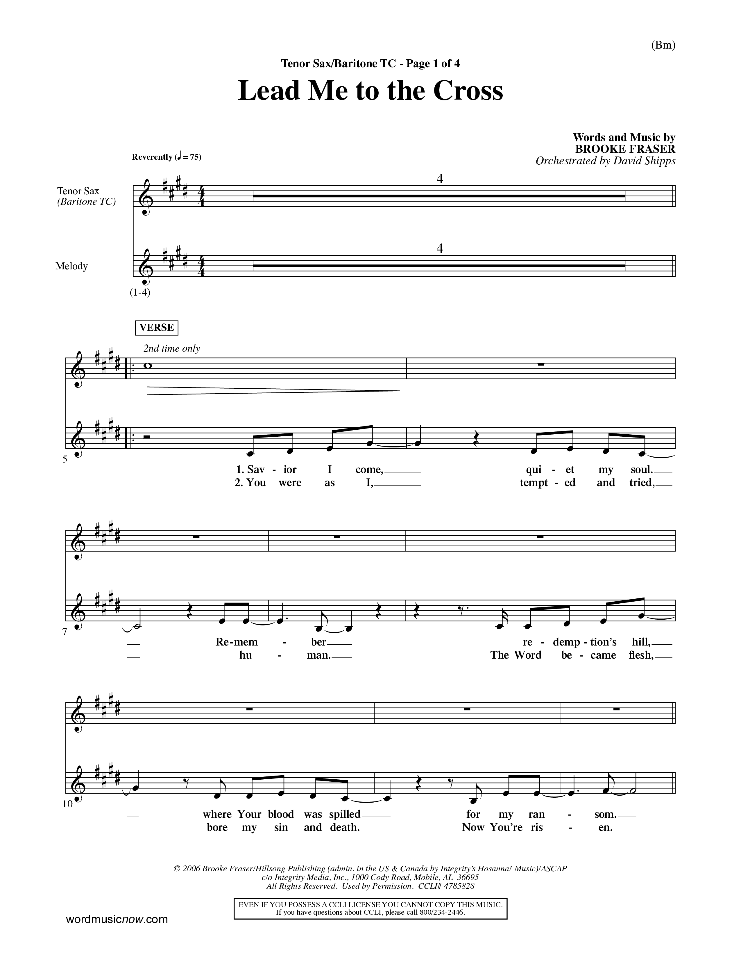 Lead Me To The Cross (Choral Anthem SATB) Tenor Sax/Baritone T.C. (Word Music Choral / Orch. David Shipps)