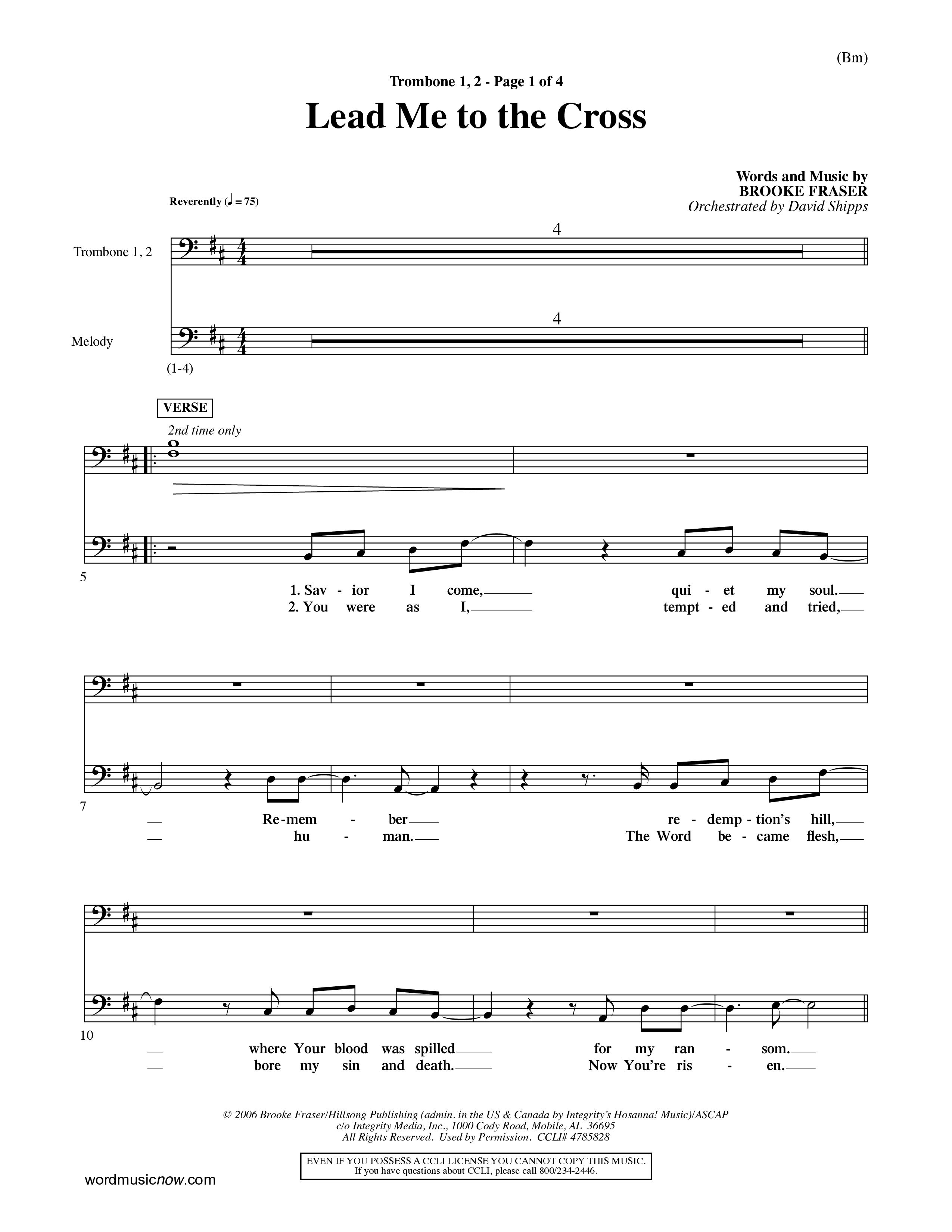 Lead Me To The Cross (Choral Anthem SATB) Trombone 1/2 (Word Music Choral / Orch. David Shipps)