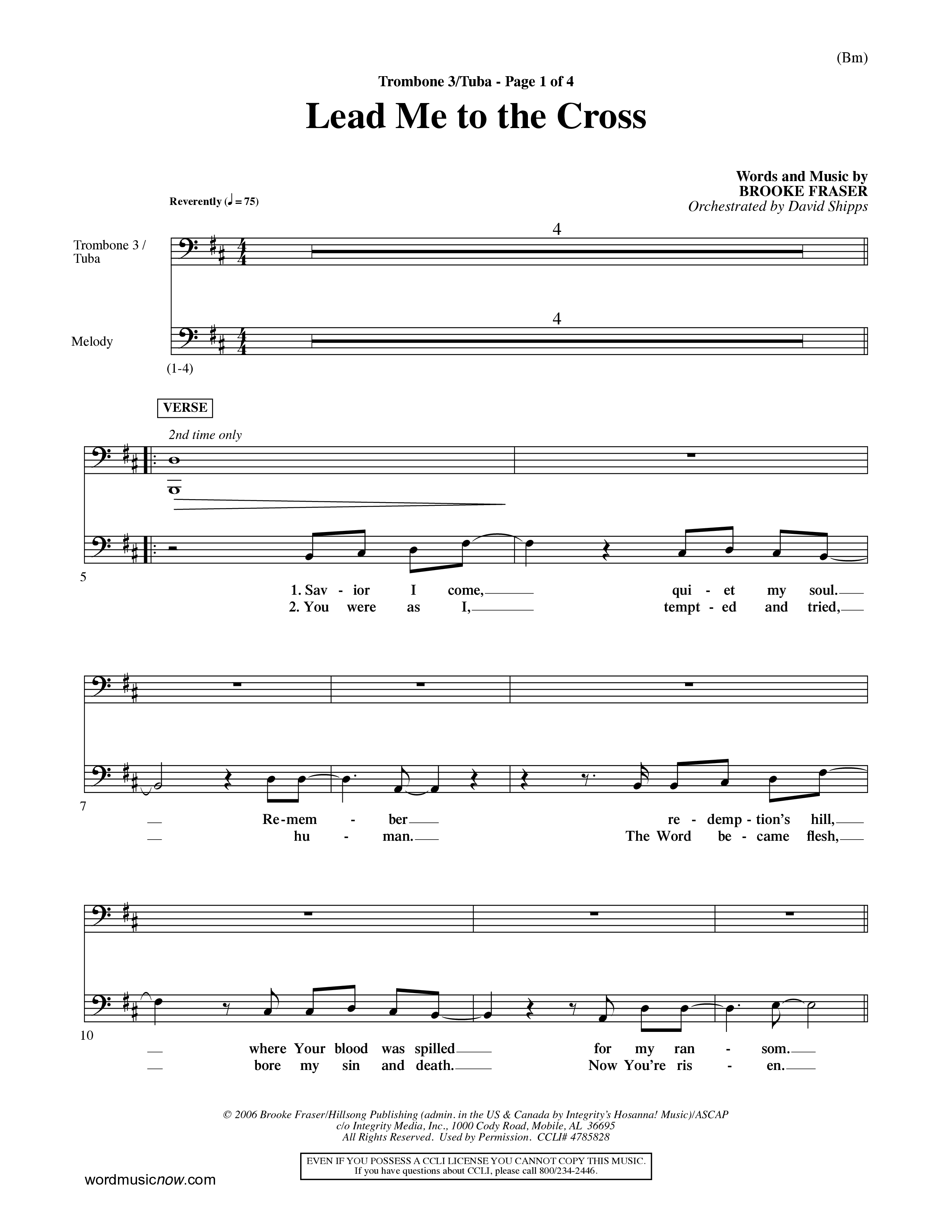 Lead Me To The Cross (Choral Anthem SATB) Trombone 3/Tuba (Word Music Choral / Orch. David Shipps)