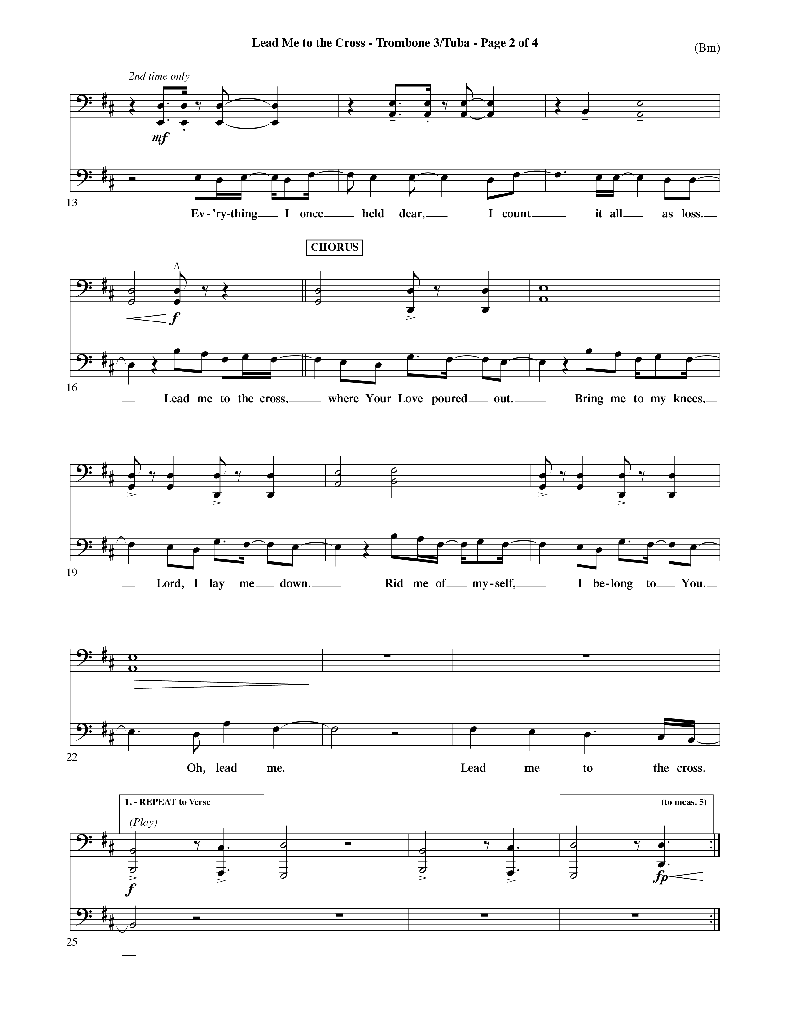 Lead Me To The Cross (Choral Anthem SATB) Trombone 3/Tuba (Word Music Choral / Orch. David Shipps)