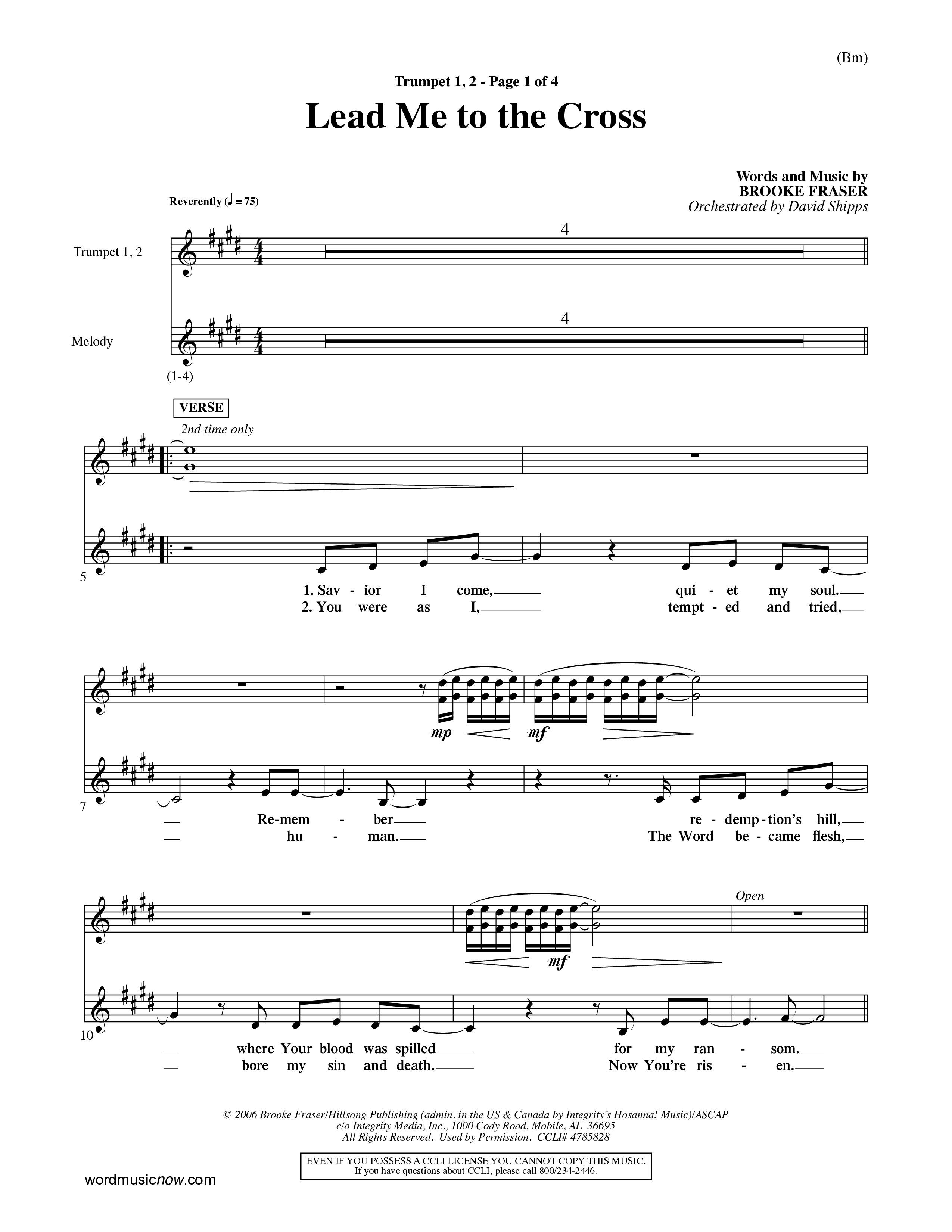 Lead Me To The Cross (Choral Anthem SATB) Trumpet 1,2 (Word Music Choral / Orch. David Shipps)