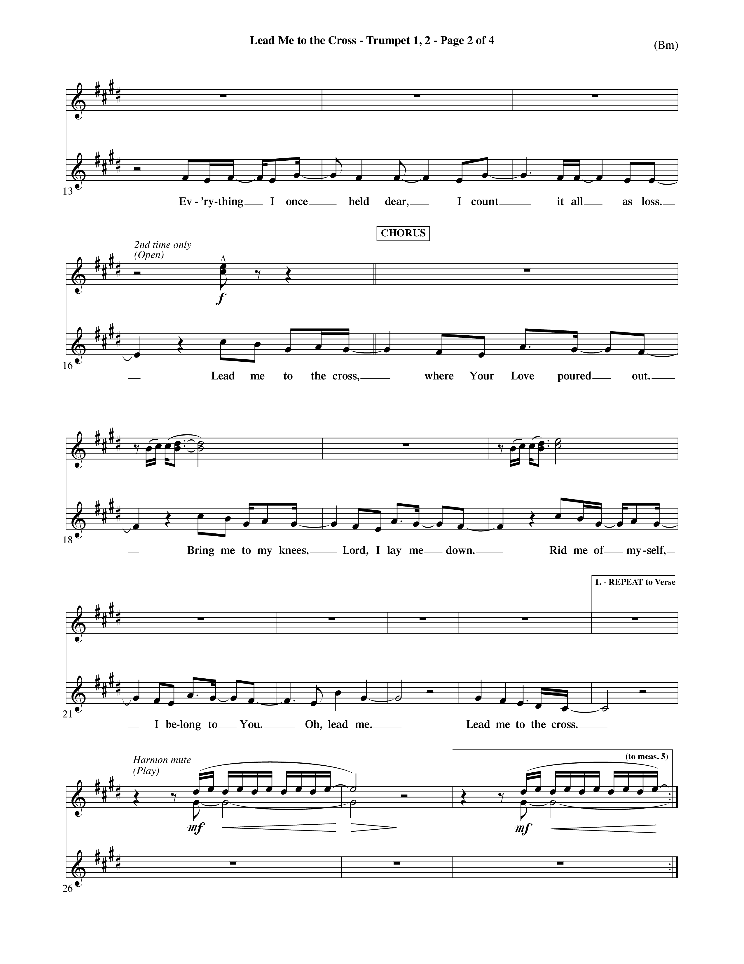 Lead Me To The Cross (Choral Anthem SATB) Trumpet 1,2 (Word Music Choral / Orch. David Shipps)