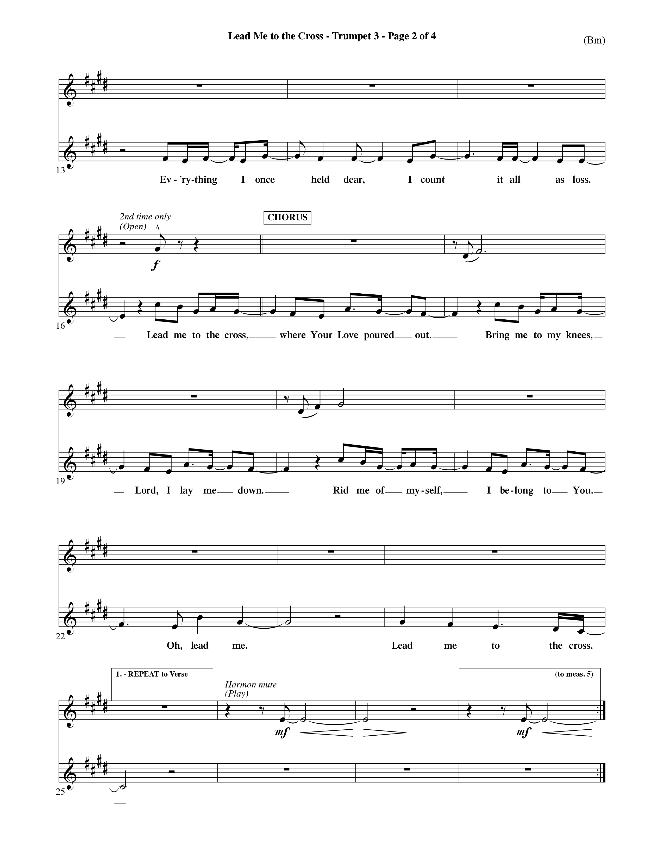 Lead Me To The Cross (Choral Anthem SATB) Trumpet 3 (Word Music Choral / Orch. David Shipps)