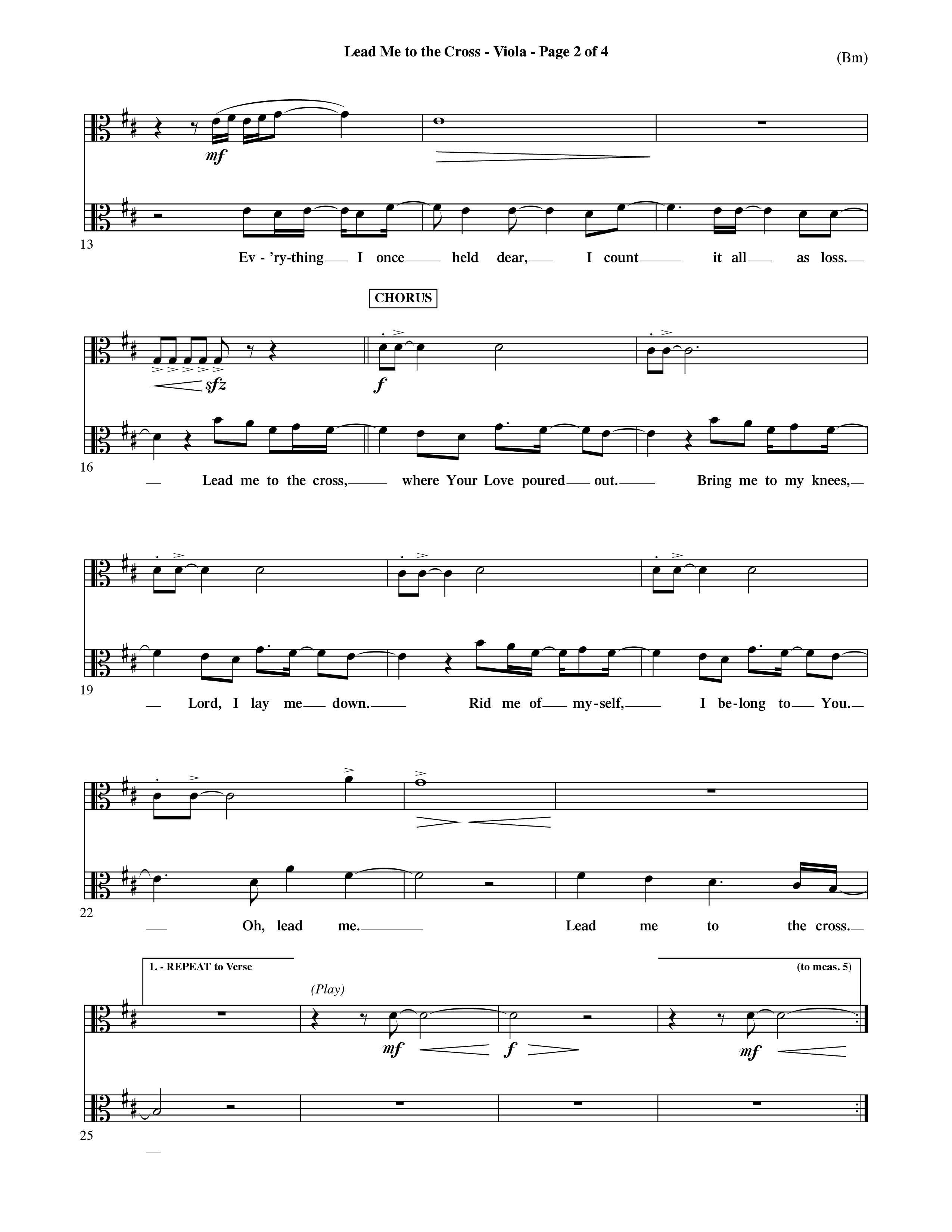 Lead Me To The Cross (Choral Anthem SATB) Viola (Word Music Choral / Orch. David Shipps)