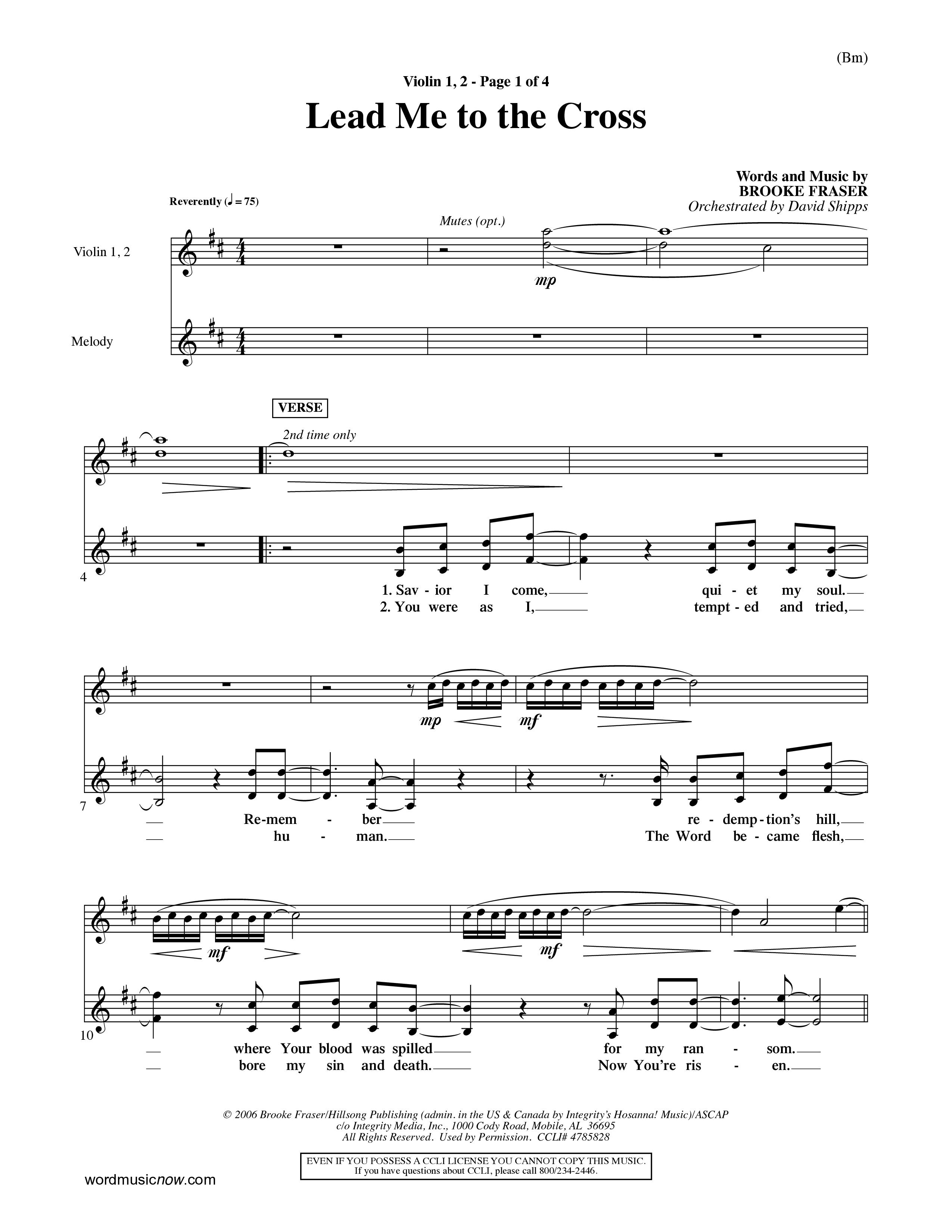 Lead Me To The Cross (Choral Anthem SATB) Violin 1/2 (Word Music Choral / Orch. David Shipps)