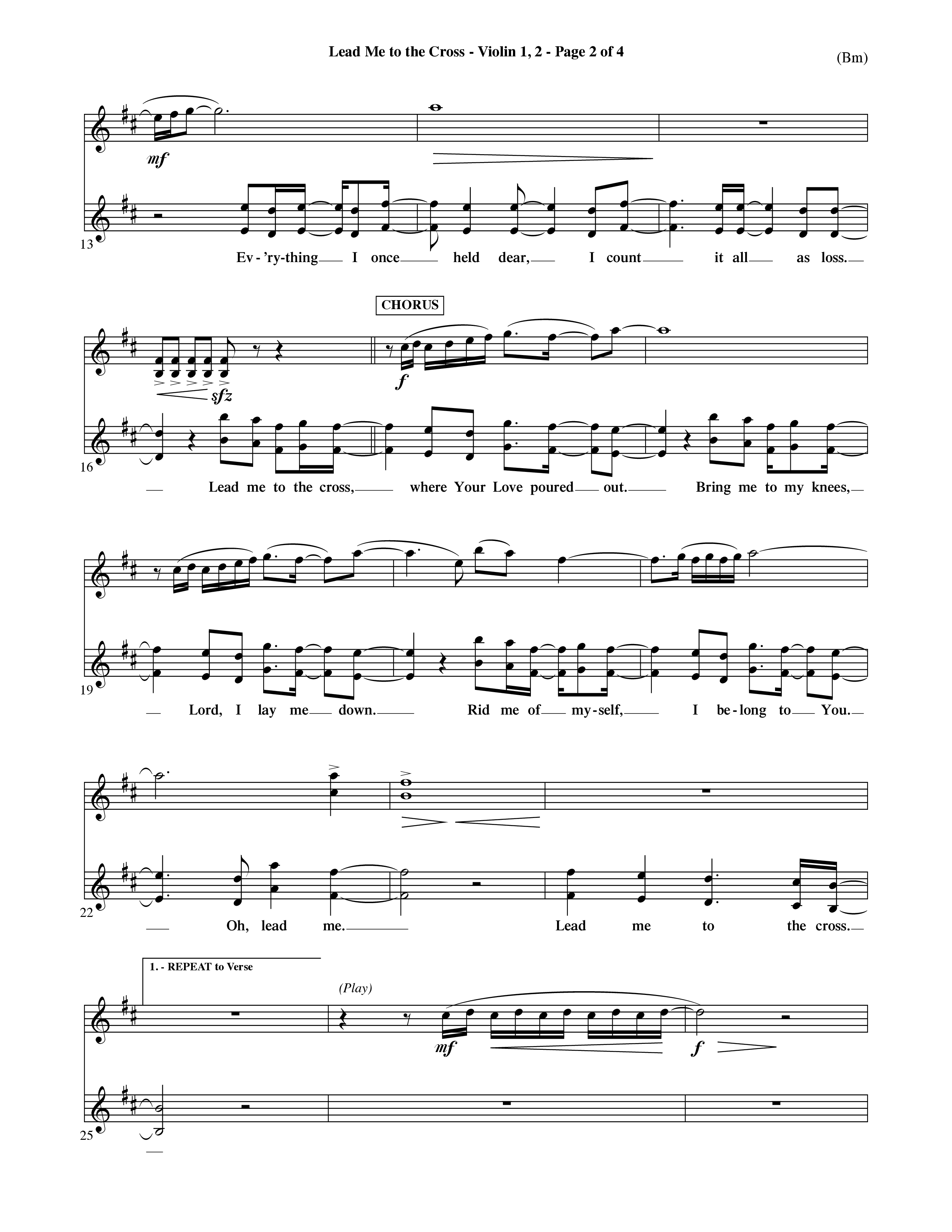 Lead Me To The Cross (Choral Anthem SATB) Violin 1/2 (Word Music Choral / Orch. David Shipps)