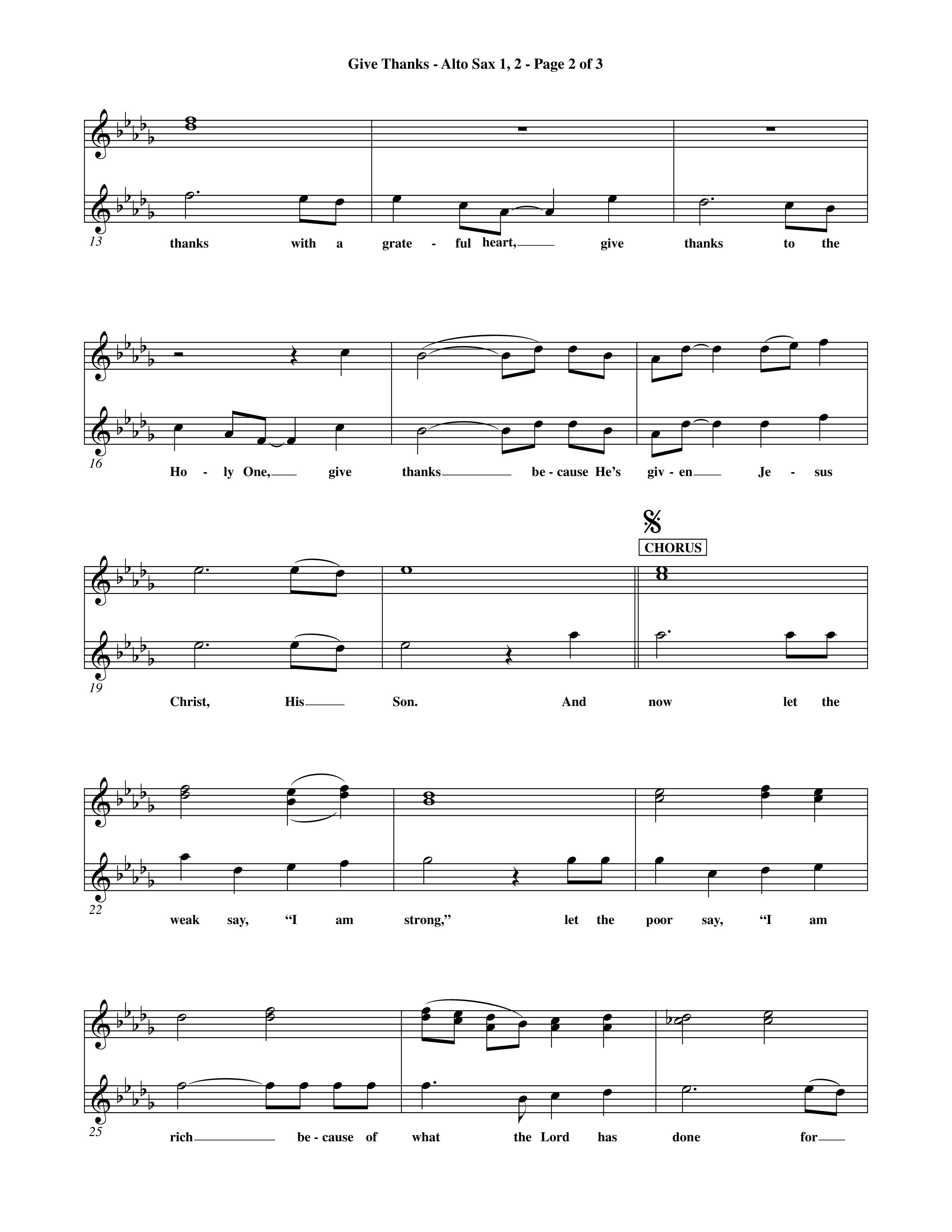 Give Thanks (Choral Anthem SATB) Alto Sax 1/2 (Word Music Choral)