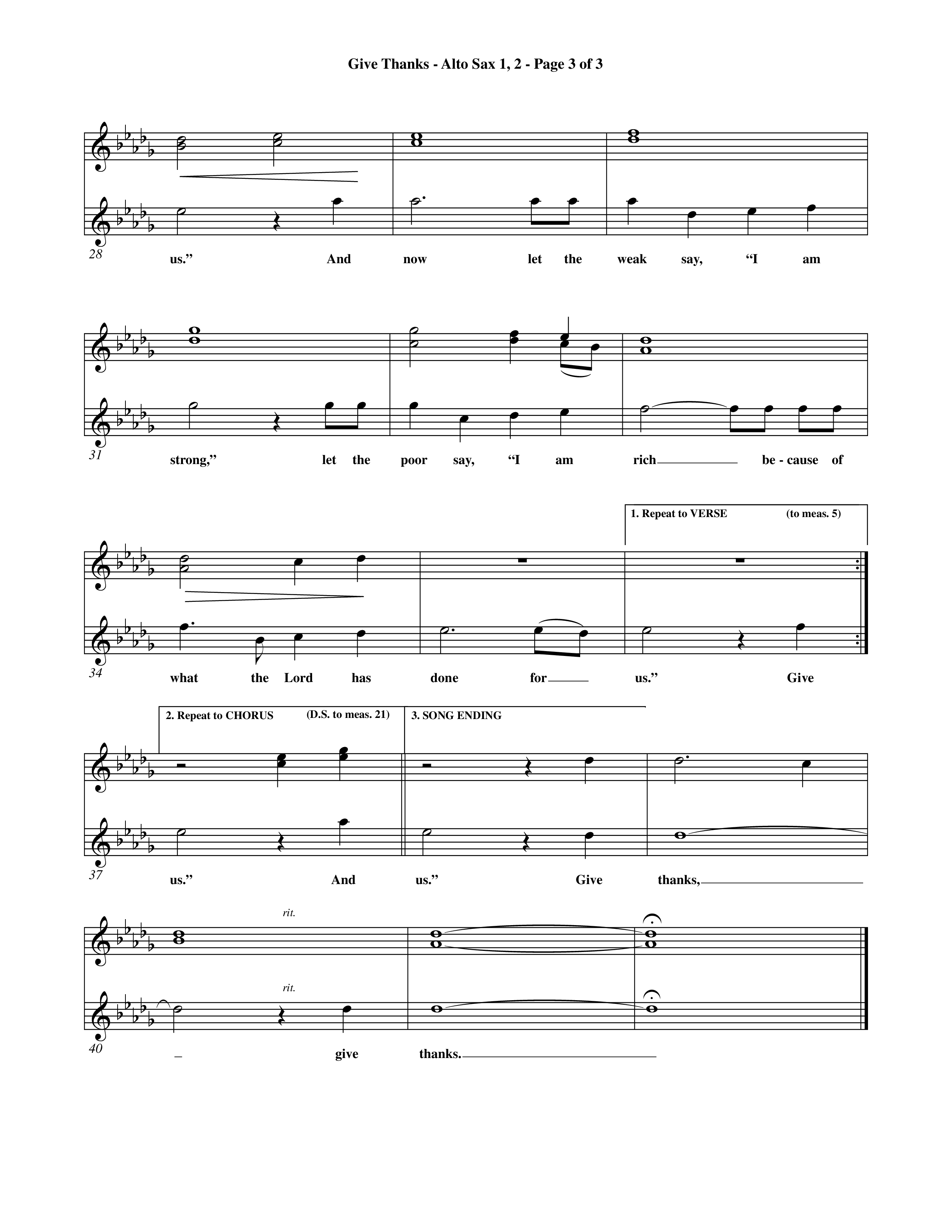 Give Thanks (Choral Anthem SATB) Alto Sax 1/2 (Word Music Choral)