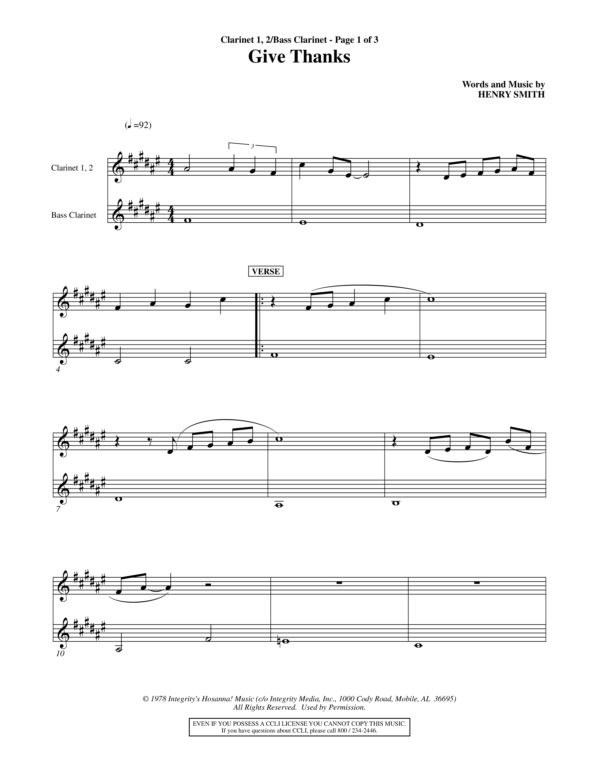 Give Thanks (Choral Anthem SATB) Clarinet 1/2, Bass Clarinet (Word Music Choral)