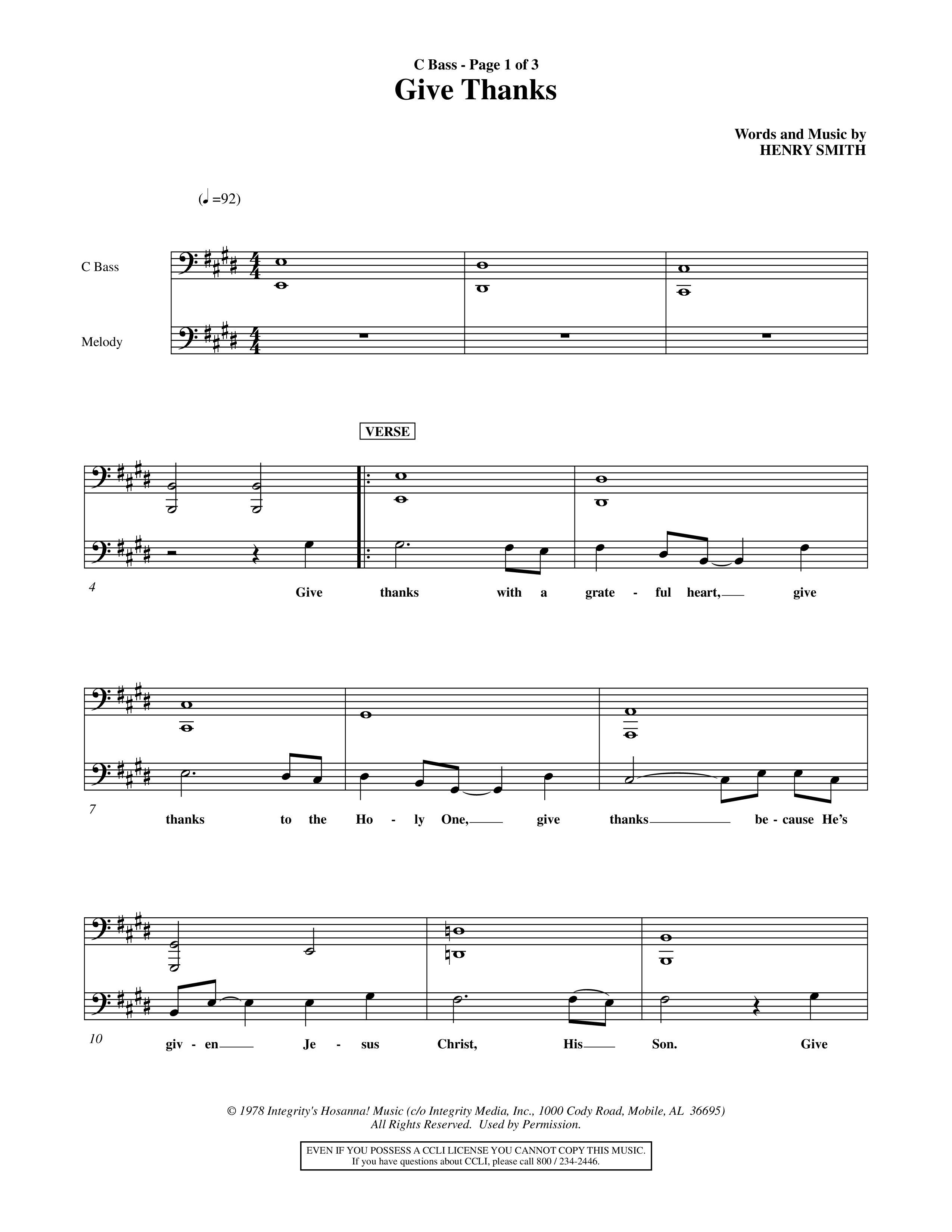 Give Thanks (Choral Anthem SATB) Contrabass (Word Music Choral)